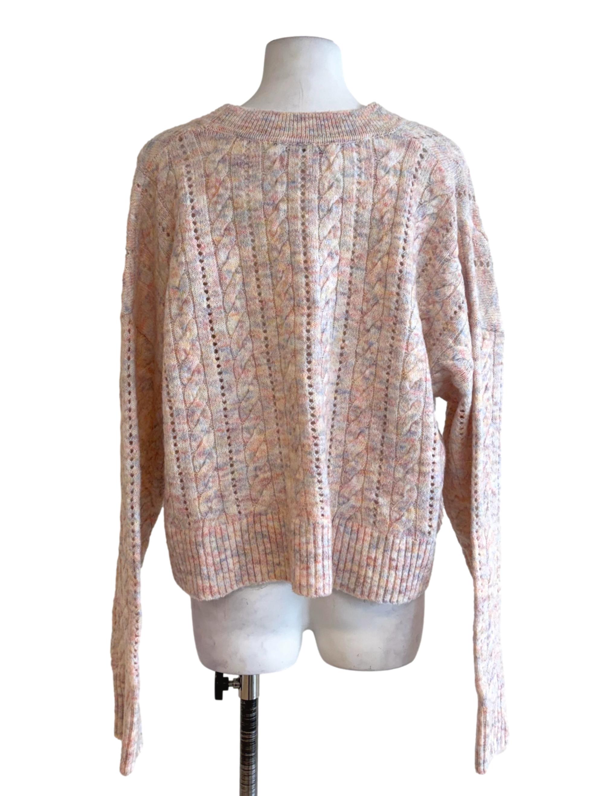 Pastel Pink Multi Coloured Knitted Crop Cardigan LB