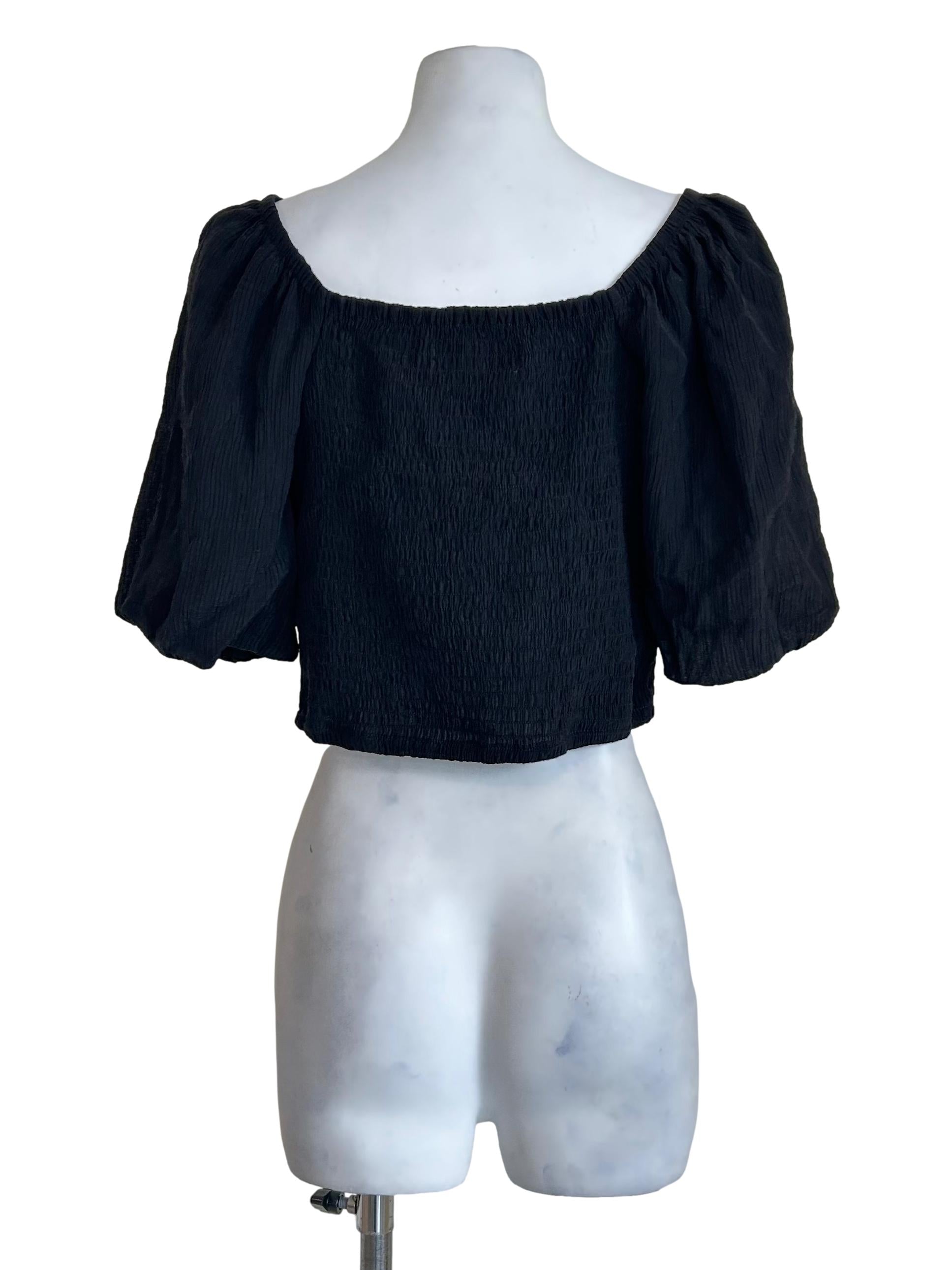 Black Smoked Square Neck Top