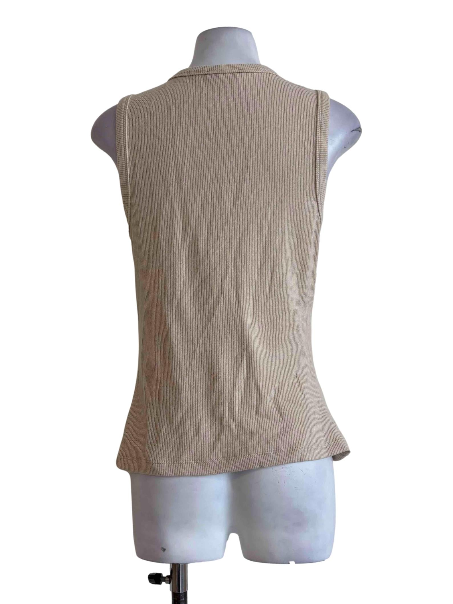 Soft Beige Buttoned Ribbed Vest