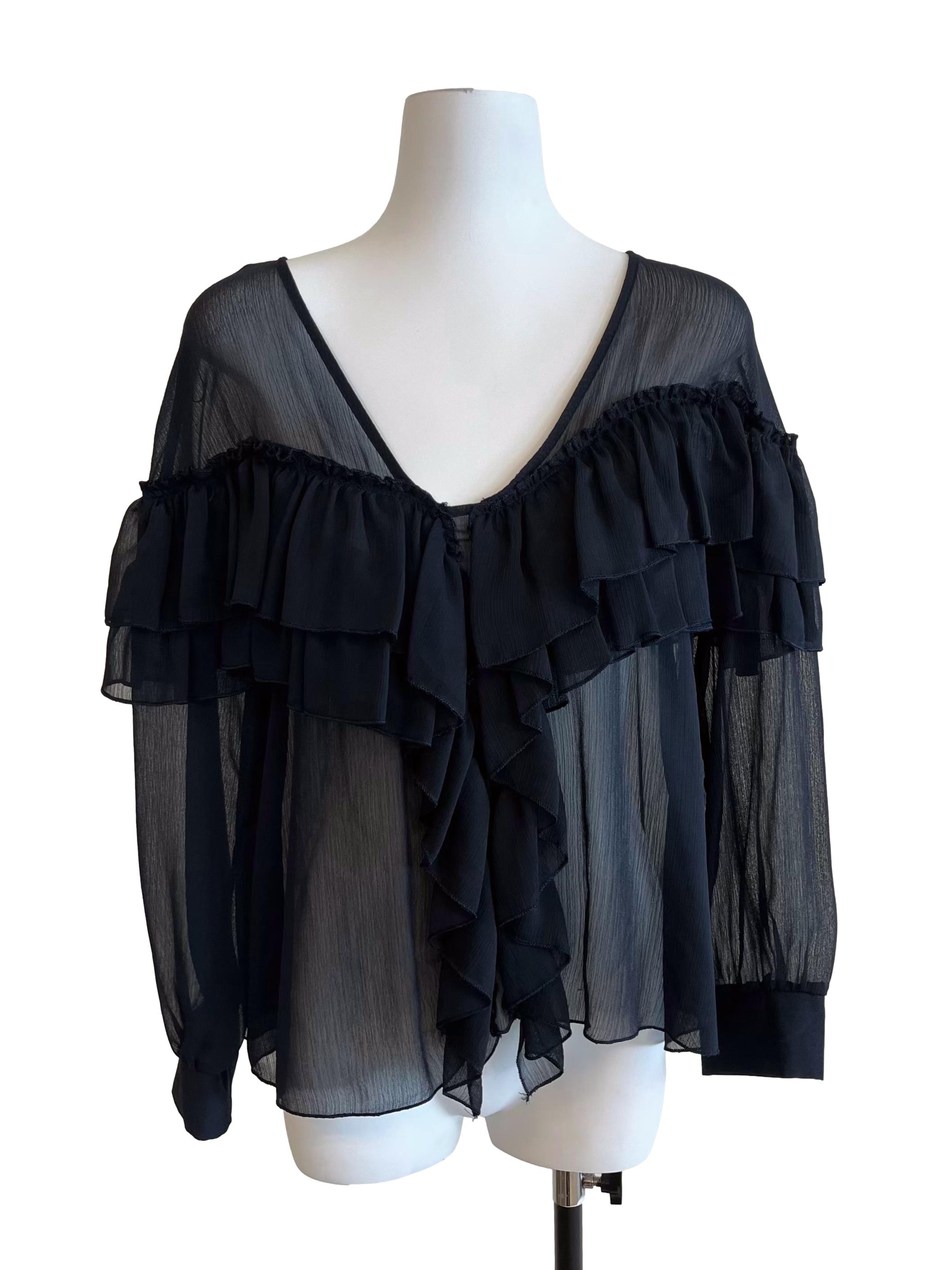 Black Sheer Ruffle Blouse