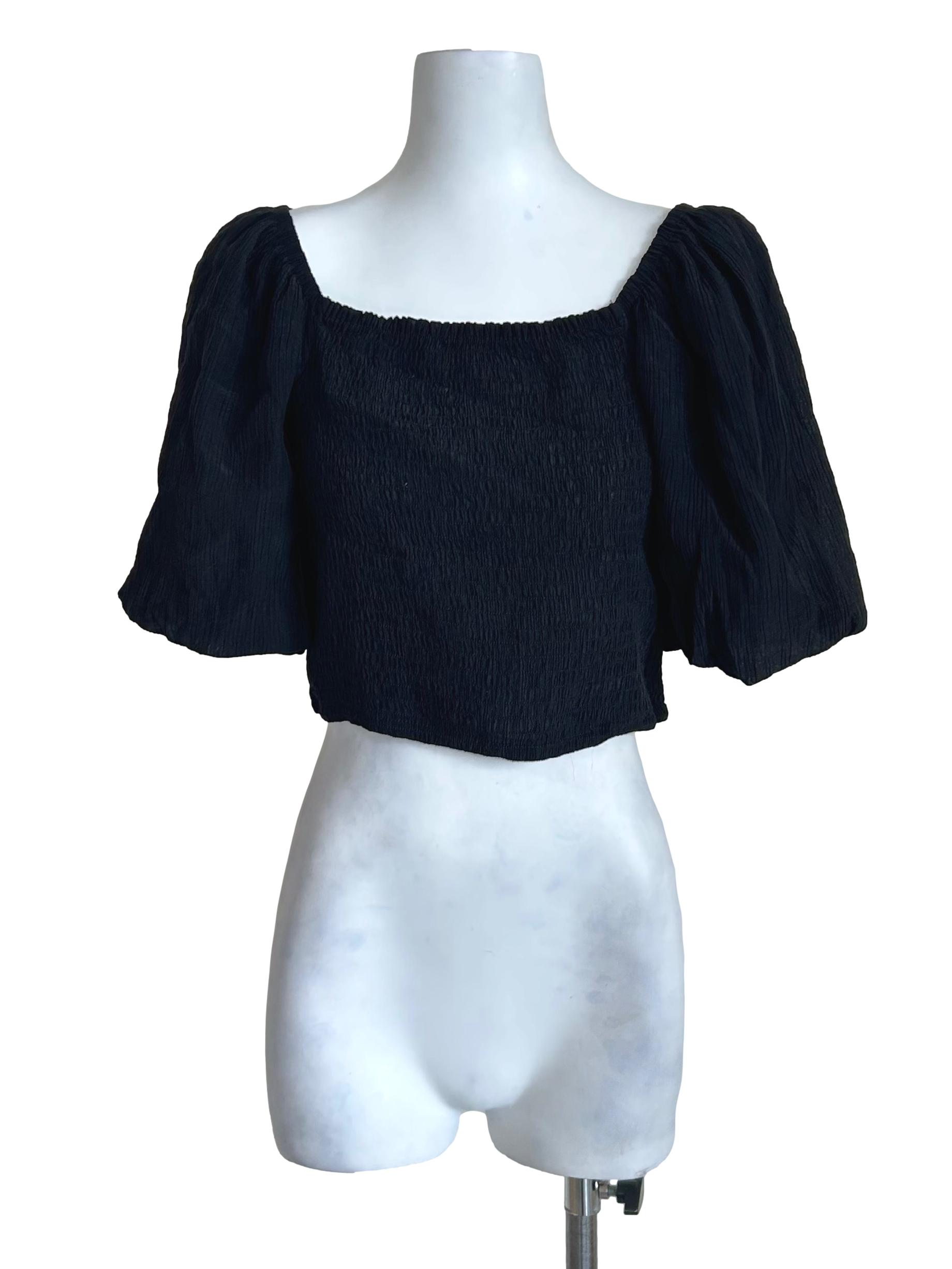 Black Smoked Square Neck Top