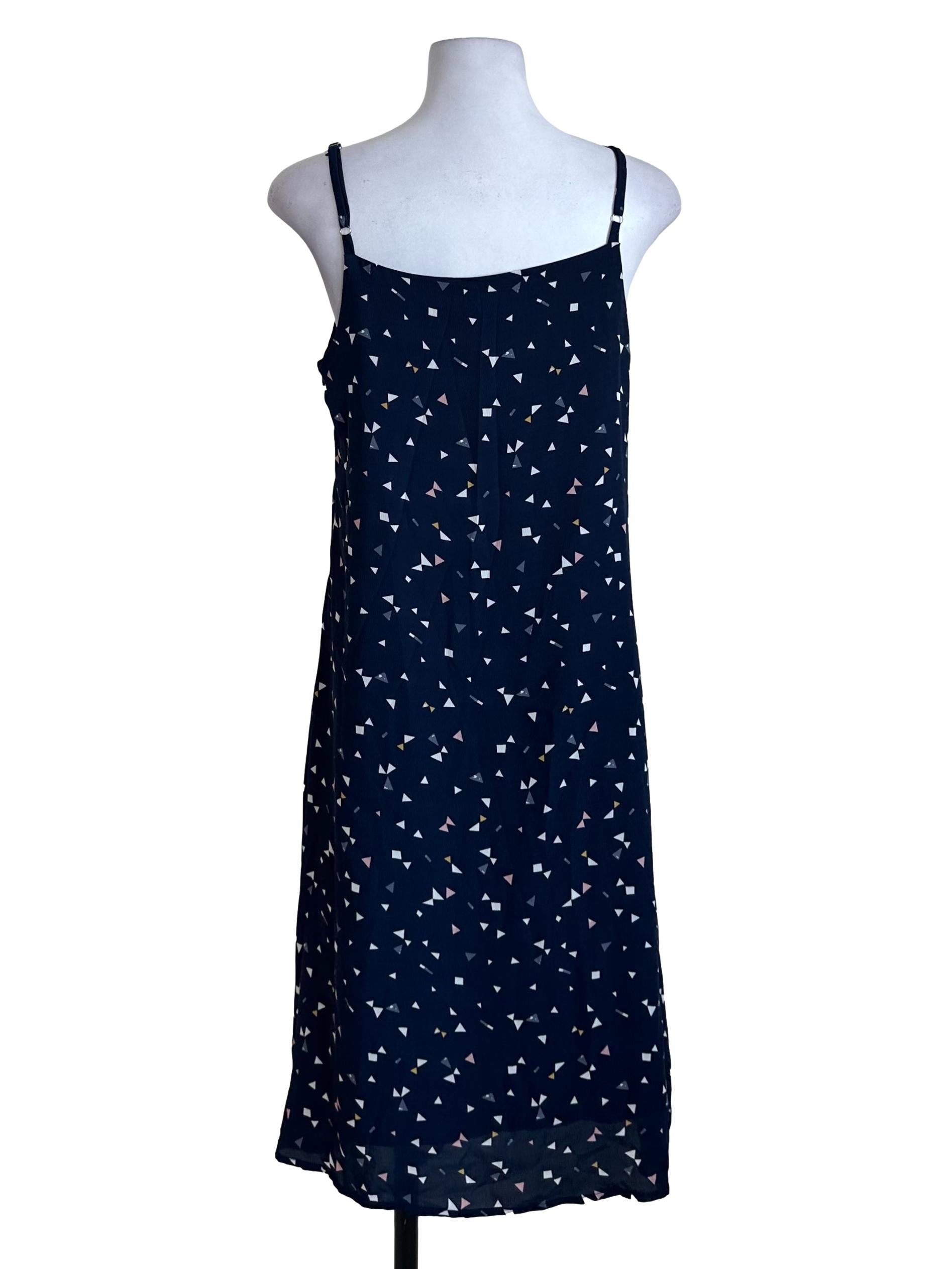 Navy Blue Pattern Scoop Neck Dress