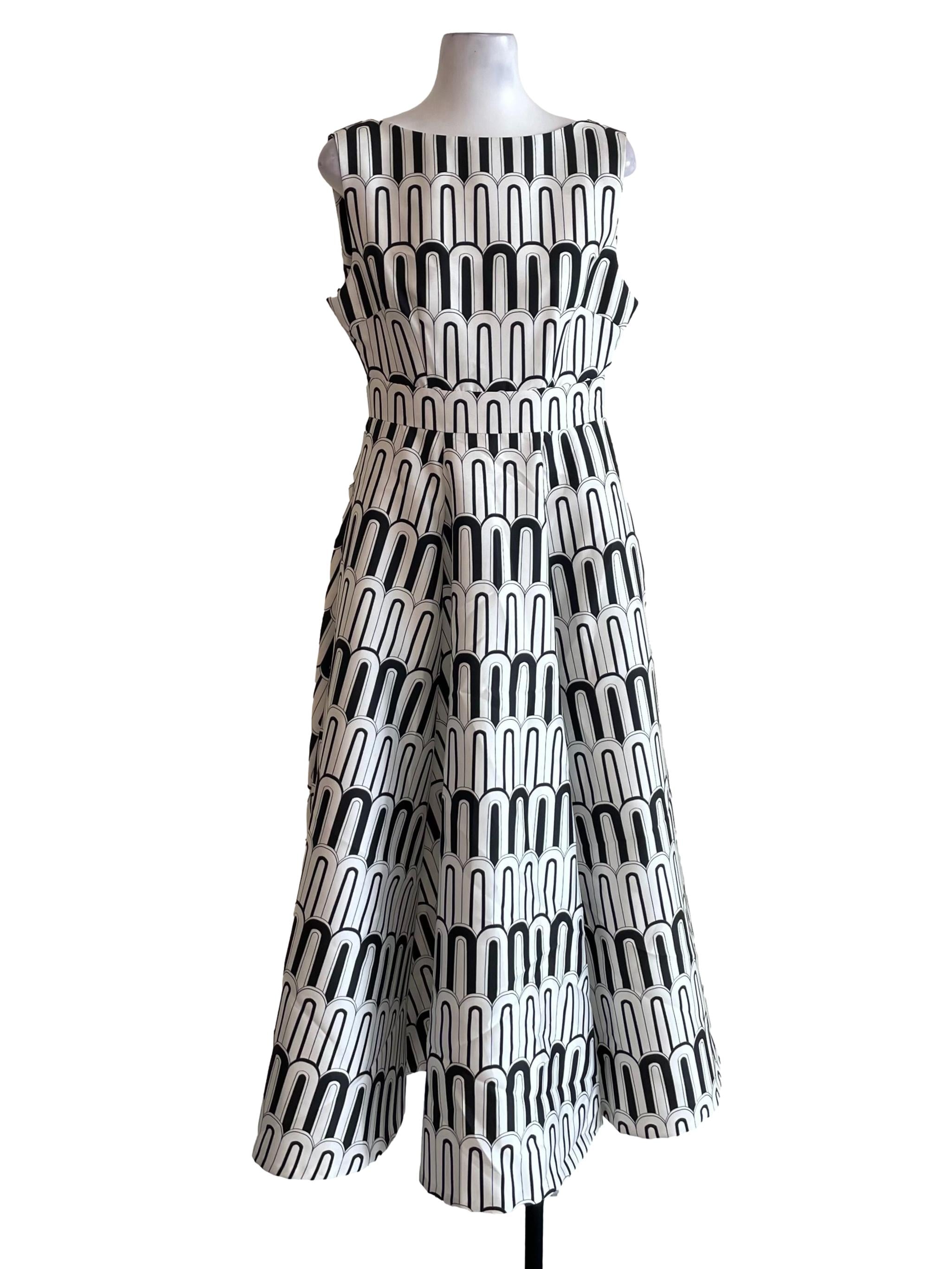 White Boat Neck Graphic Twirl Dress