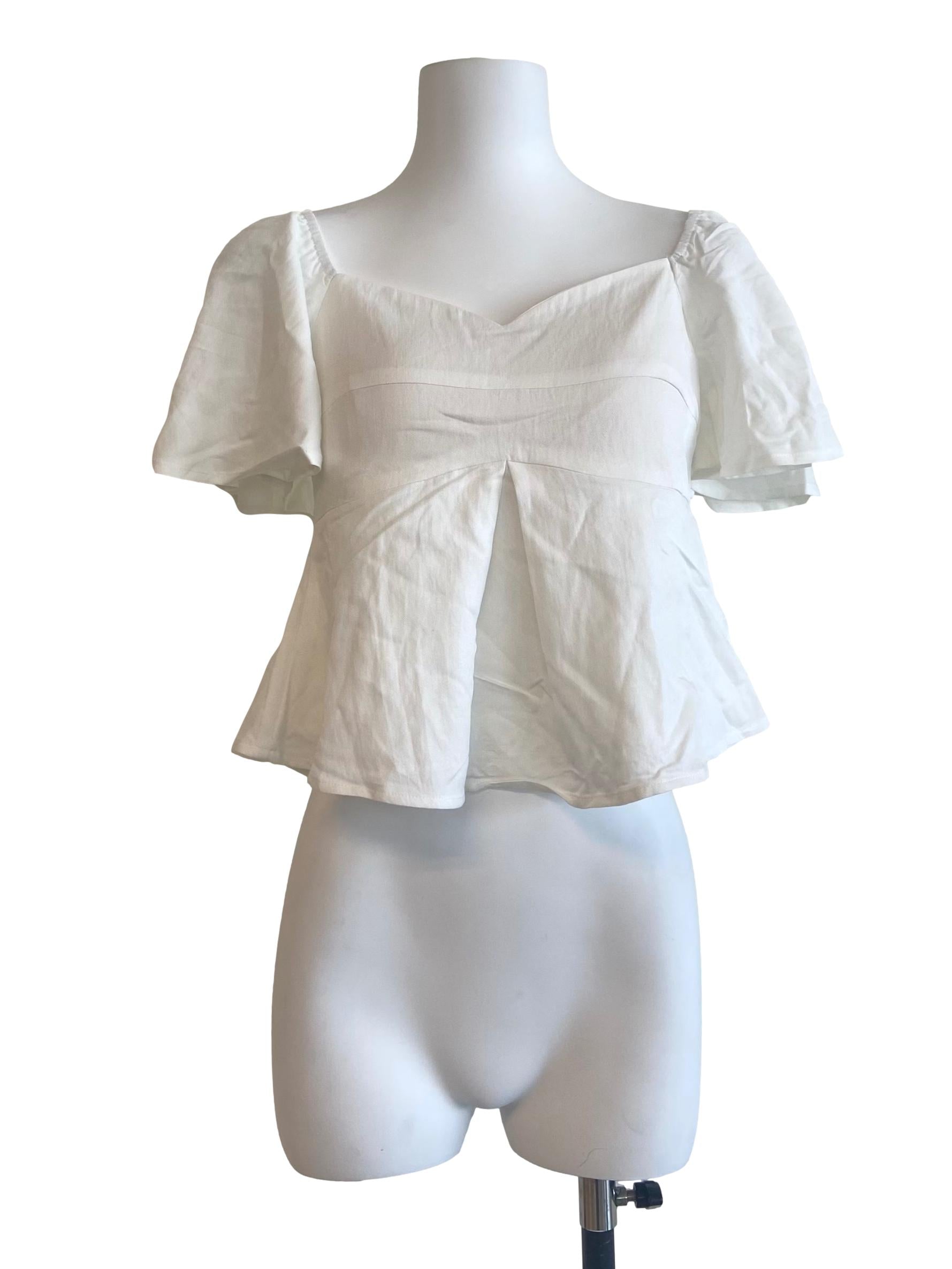 White Square Neck Circular Cap Sleeve Blouse