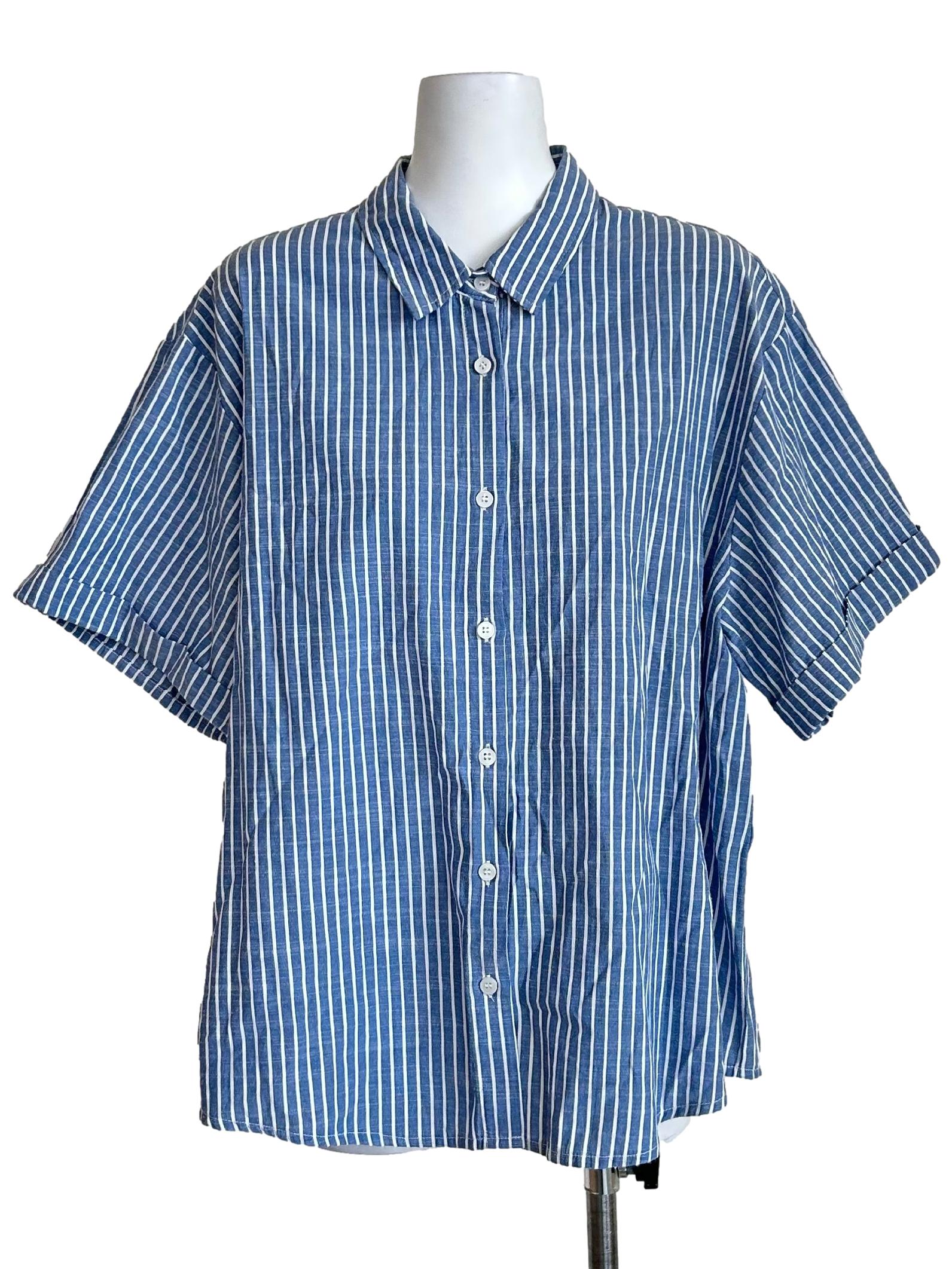 Blue White Stripe Short Sleeve Shirt