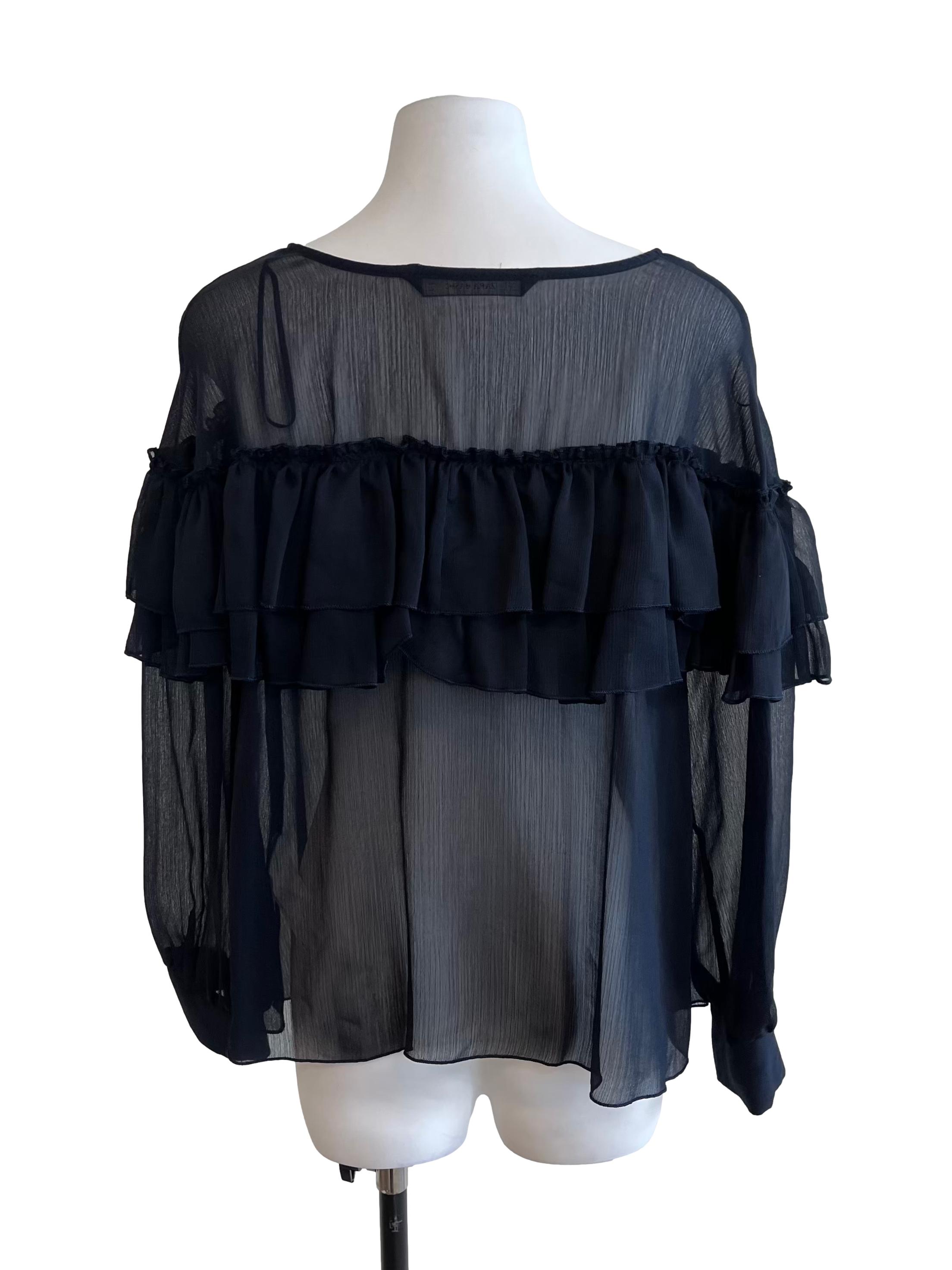 Black Sheer Ruffle Blouse