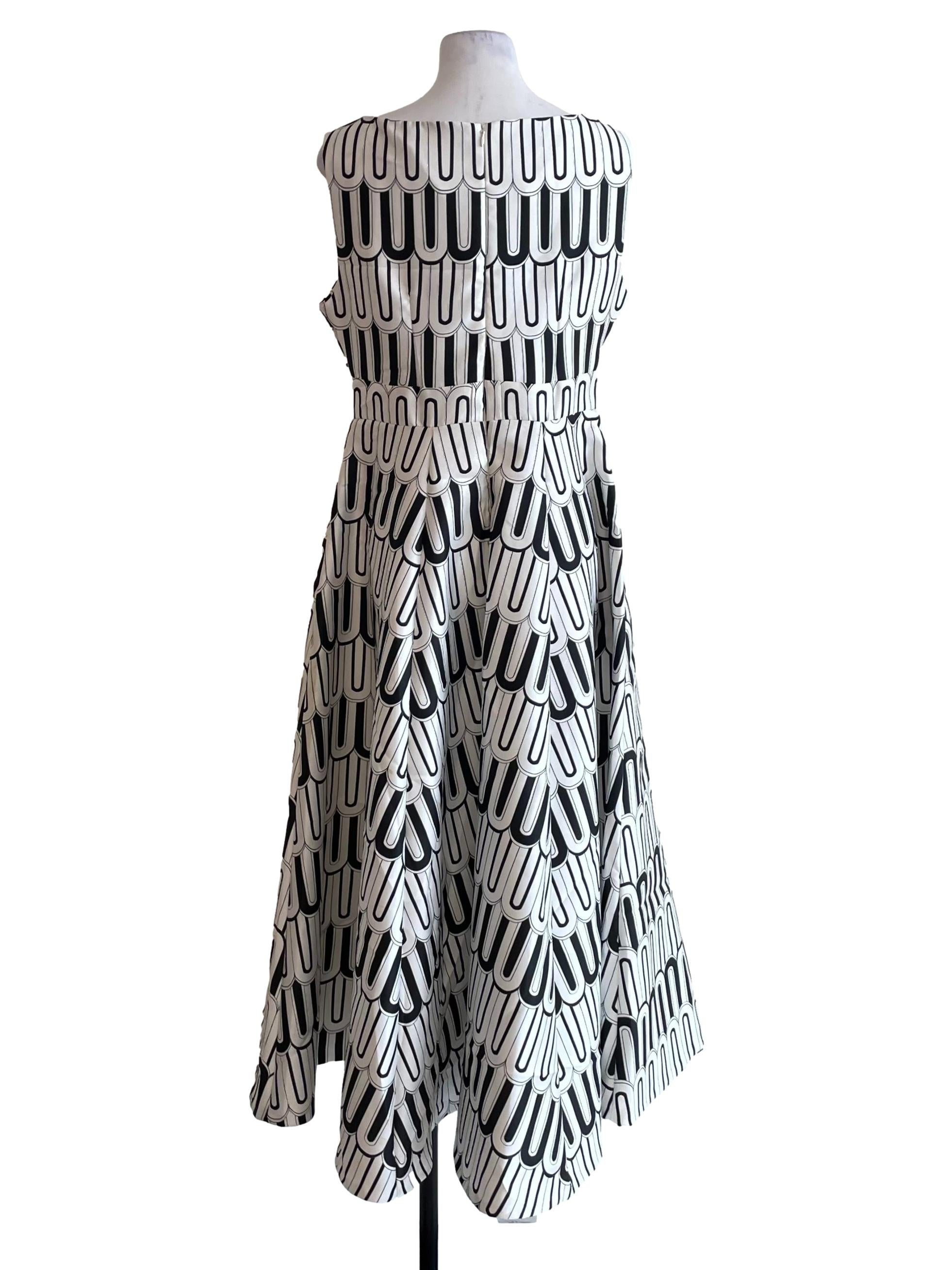 White Boat Neck Graphic Twirl Dress
