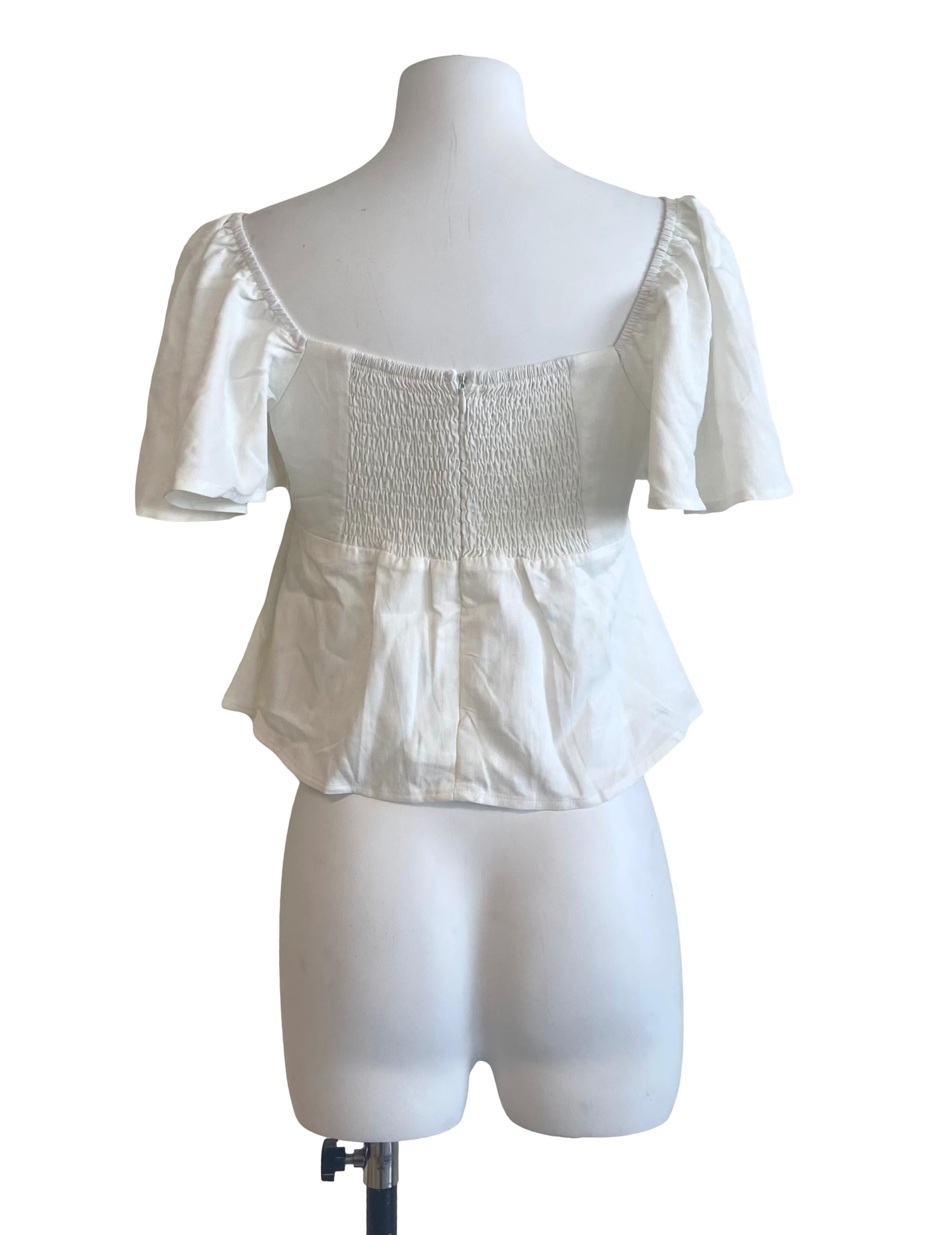 White Square Neck Circular Cap Sleeve Blouse