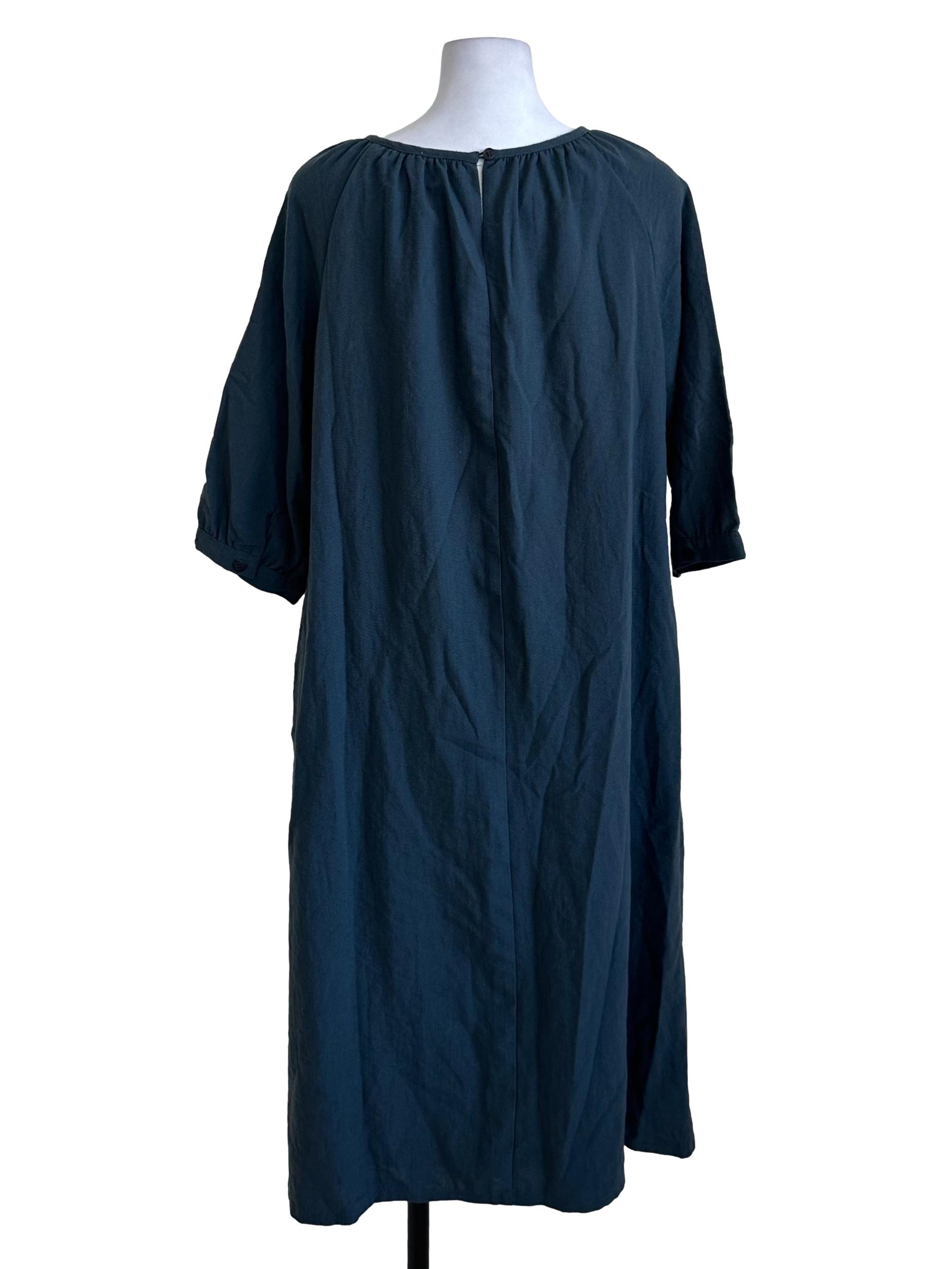 Spruce Blue Round Neck Puffed Sleeve Dress