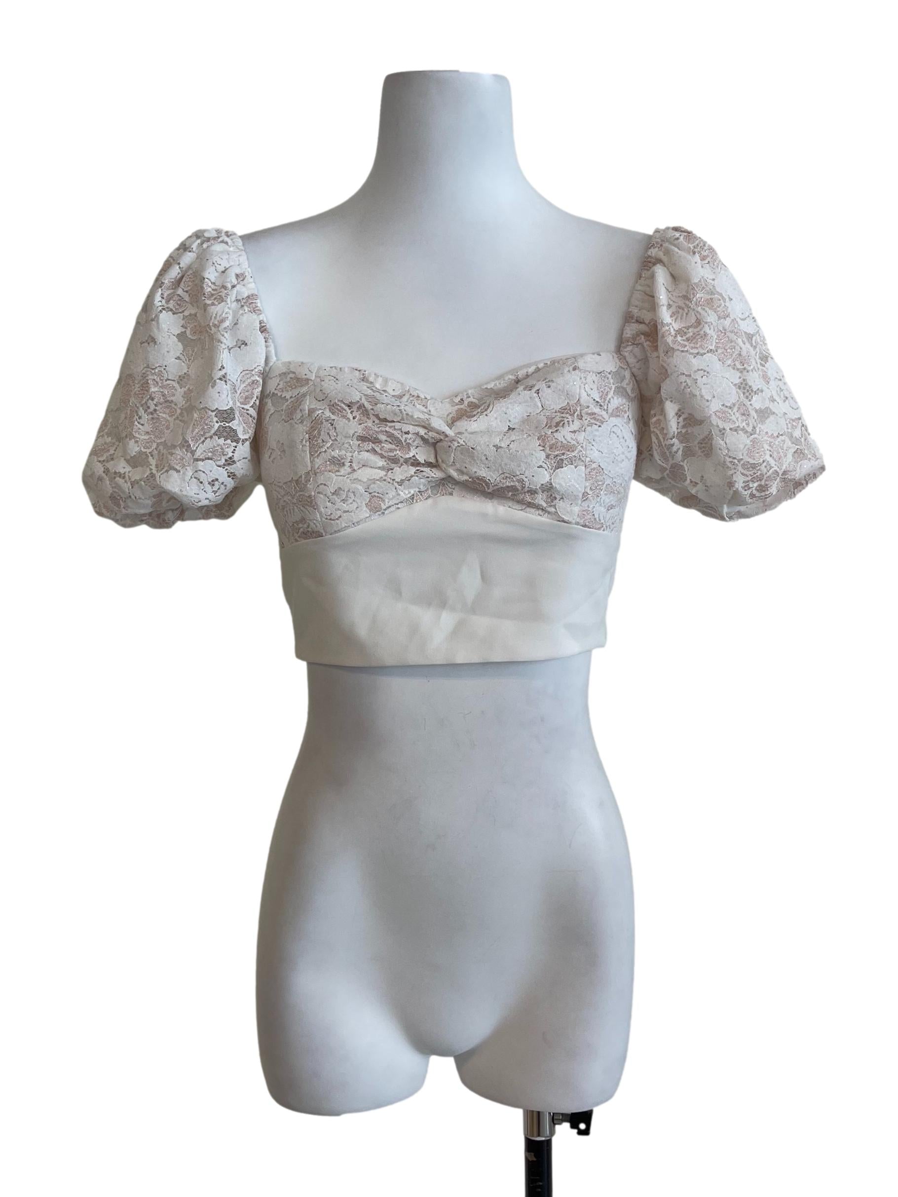 Off White Pinky Lace Crop Top