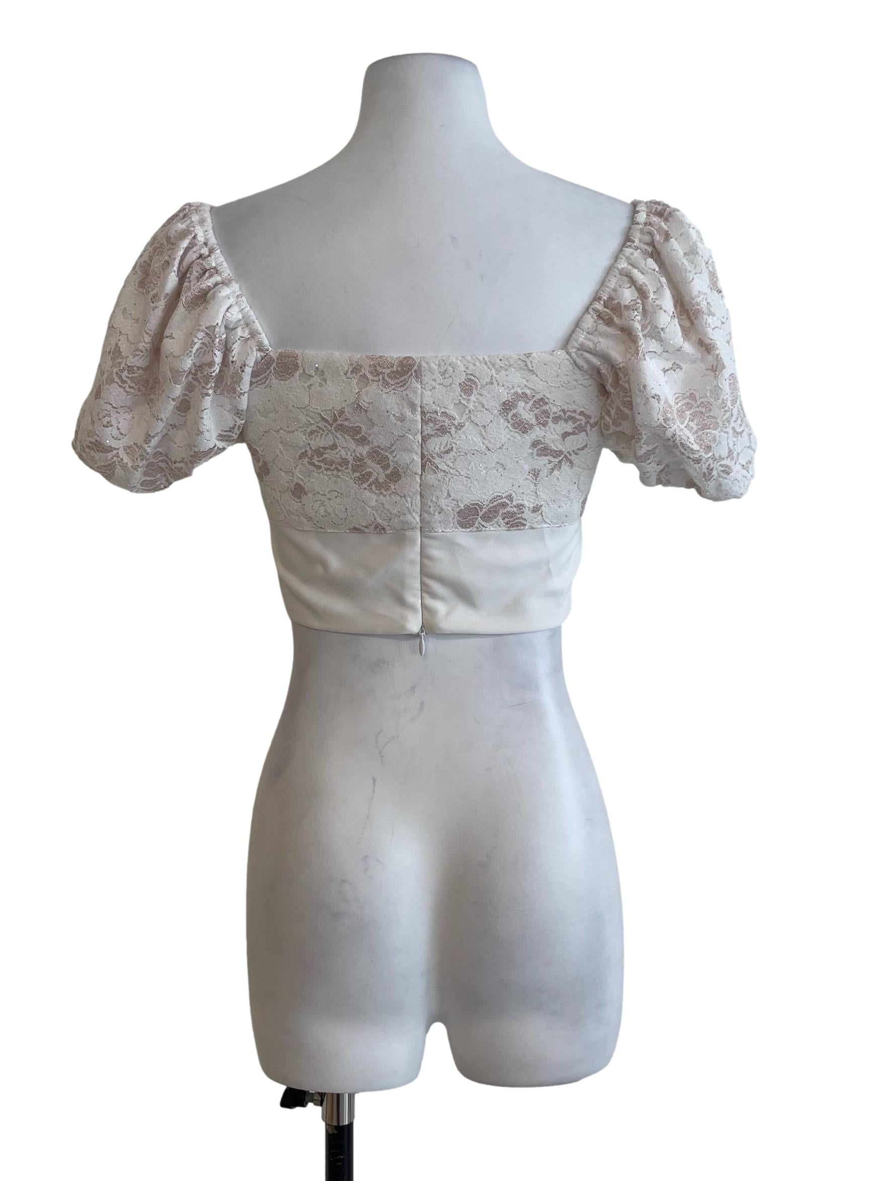 Off White Pinky Lace Crop Top