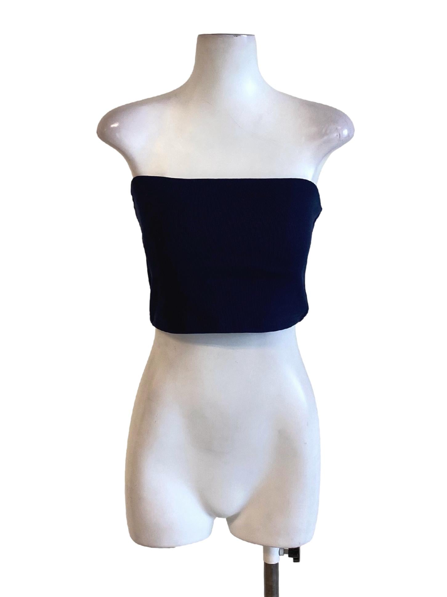 Midnight Blue Knitted Fit Strapless Cropped Top
