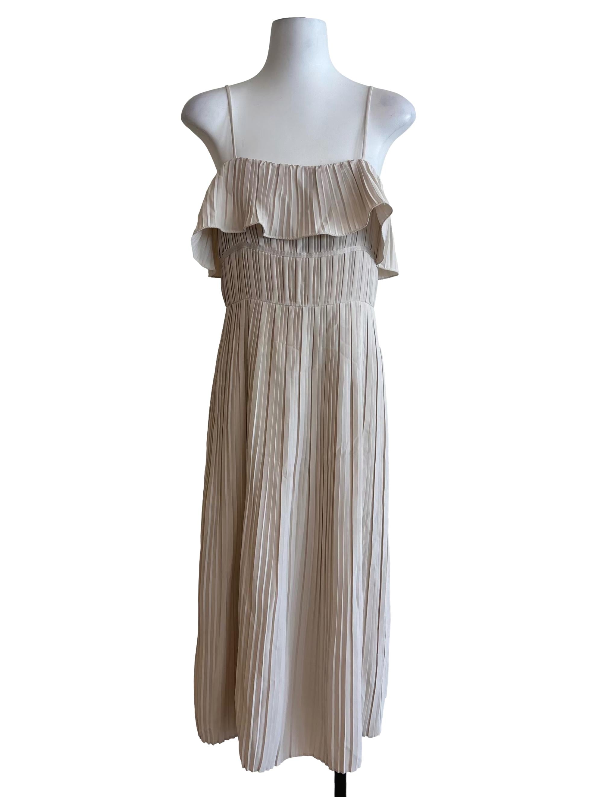 Cream Pleated Overlay Dress