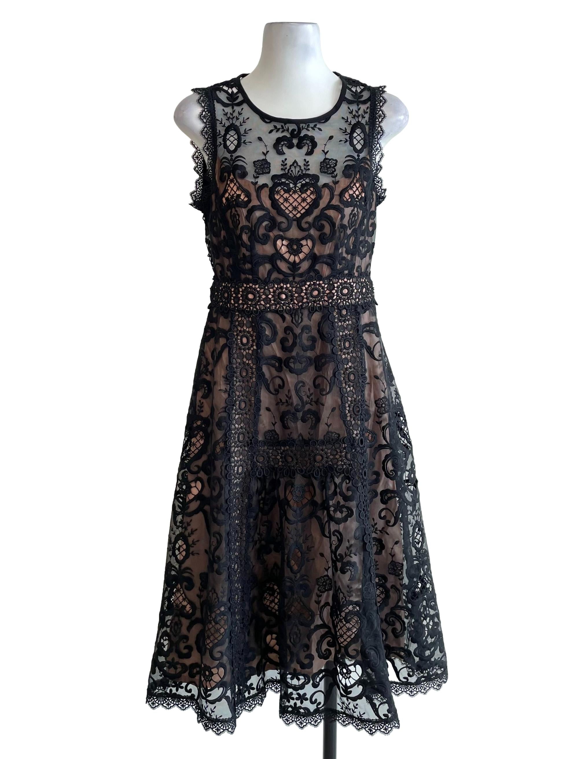 Black Embroidery A-Line Dress