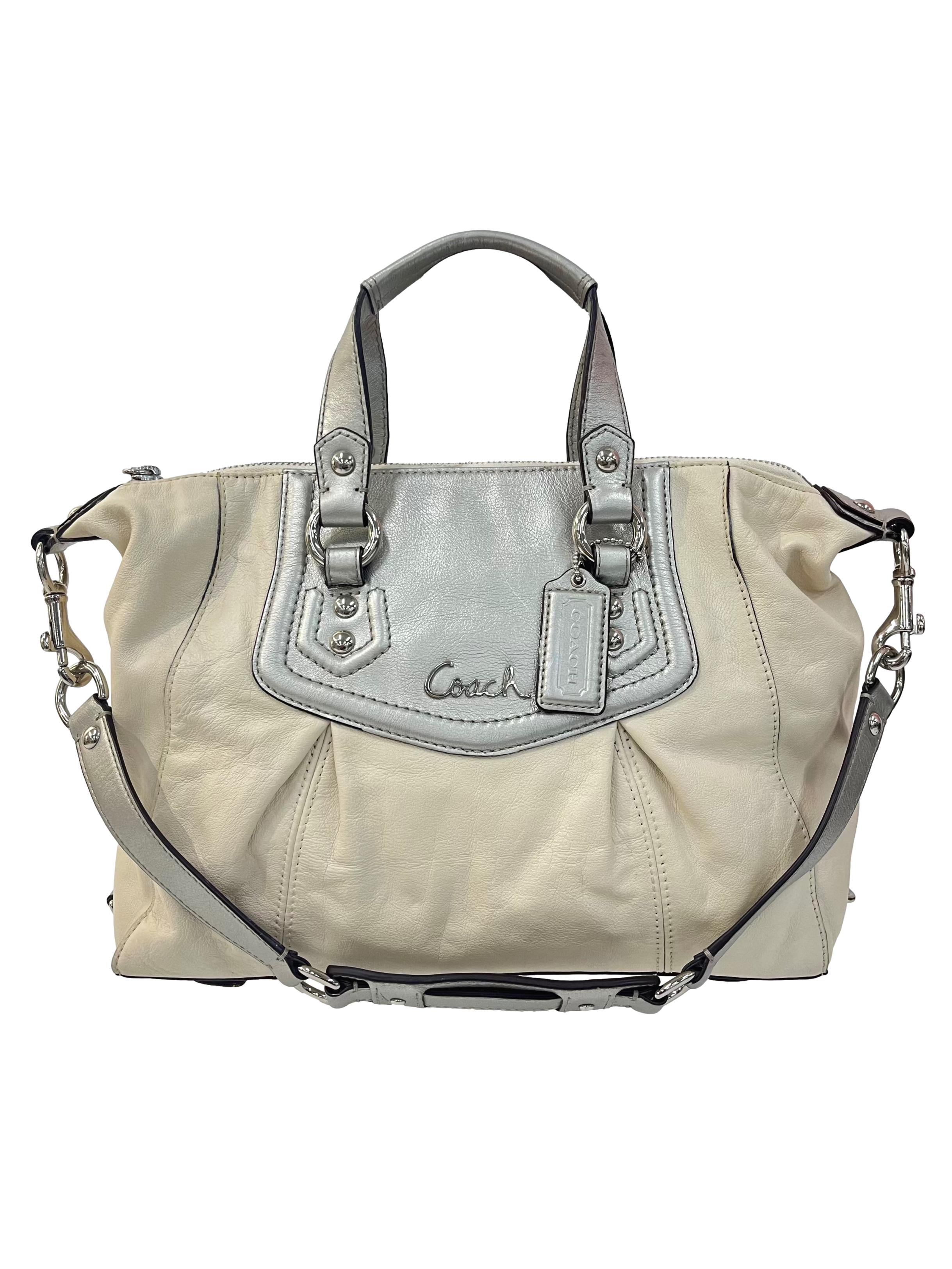 Vintage White Silver Ashley Leather Satchel Purse Handbag