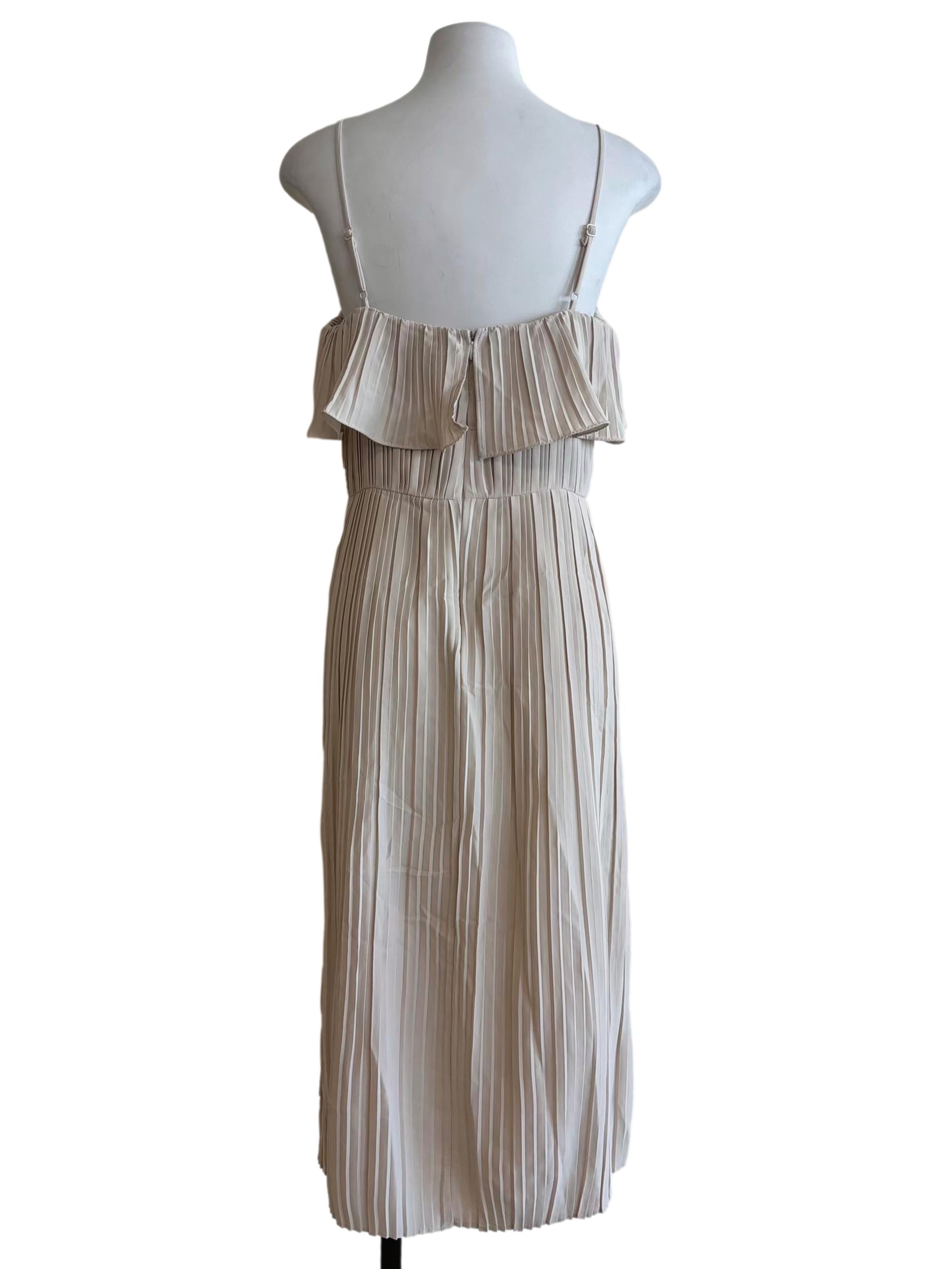 Cream Pleated Overlay Dress