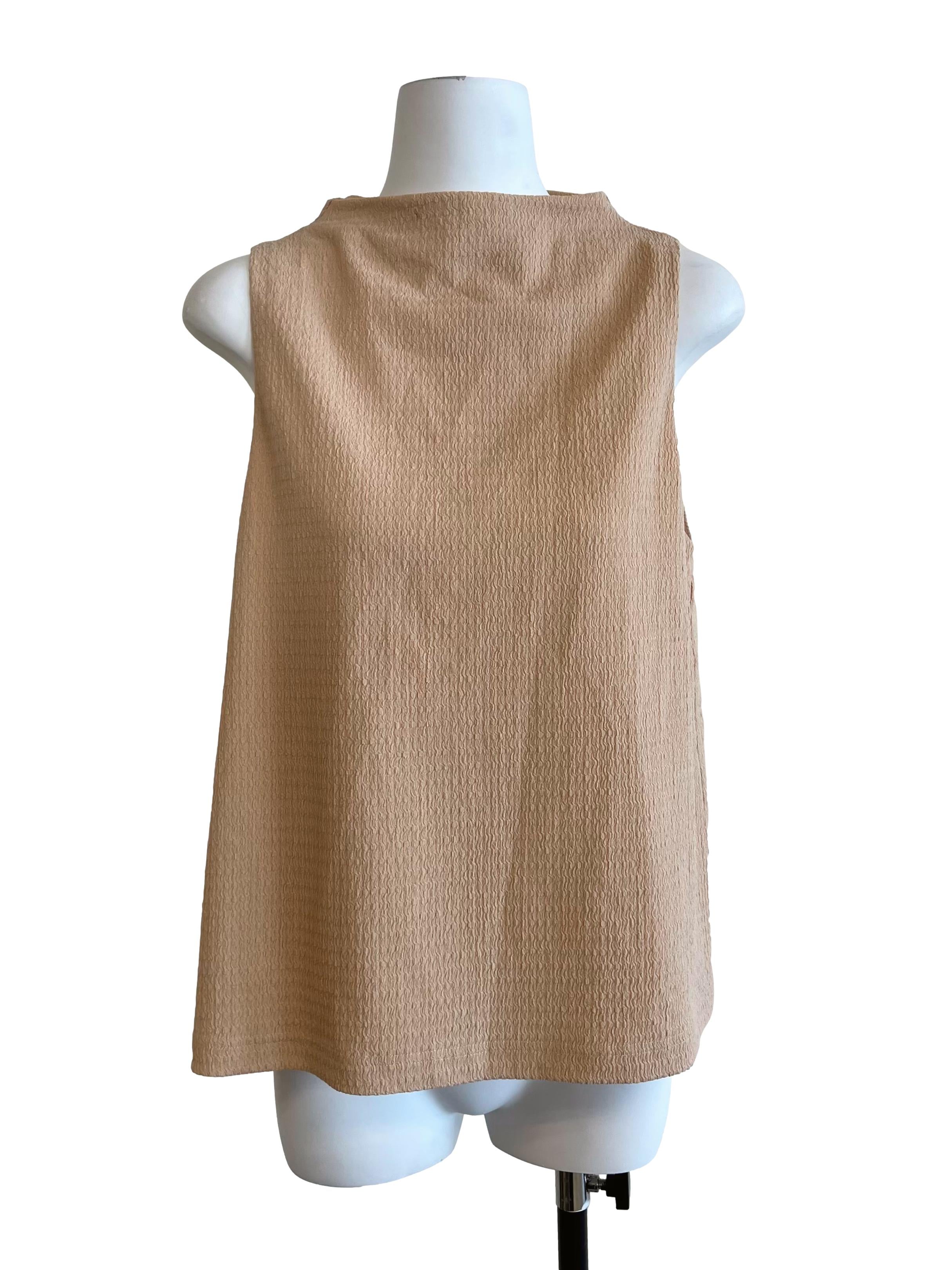 Caramel Beige Textured Sleeveless Top