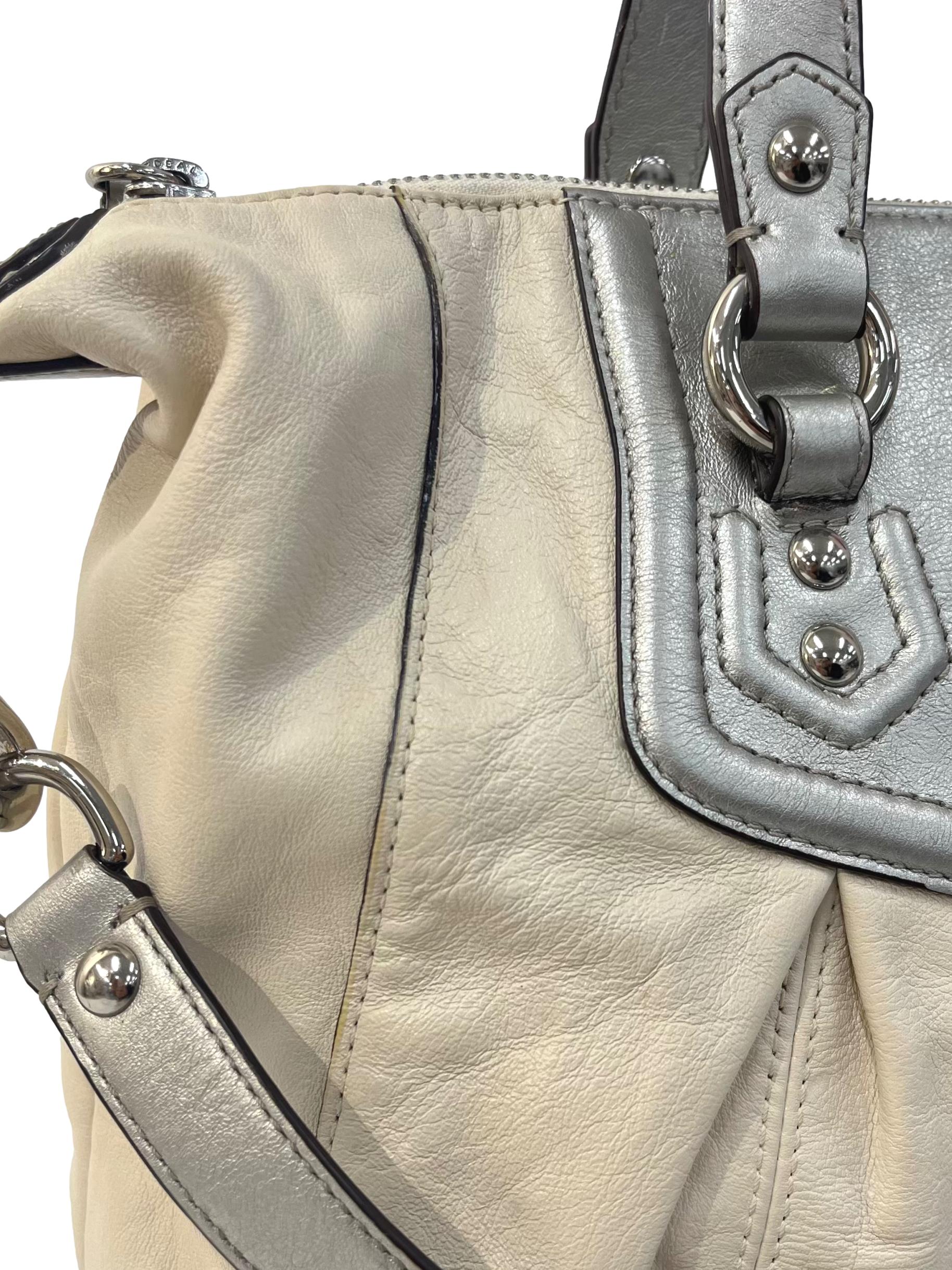 Vintage White Silver Ashley Leather Satchel Purse Handbag