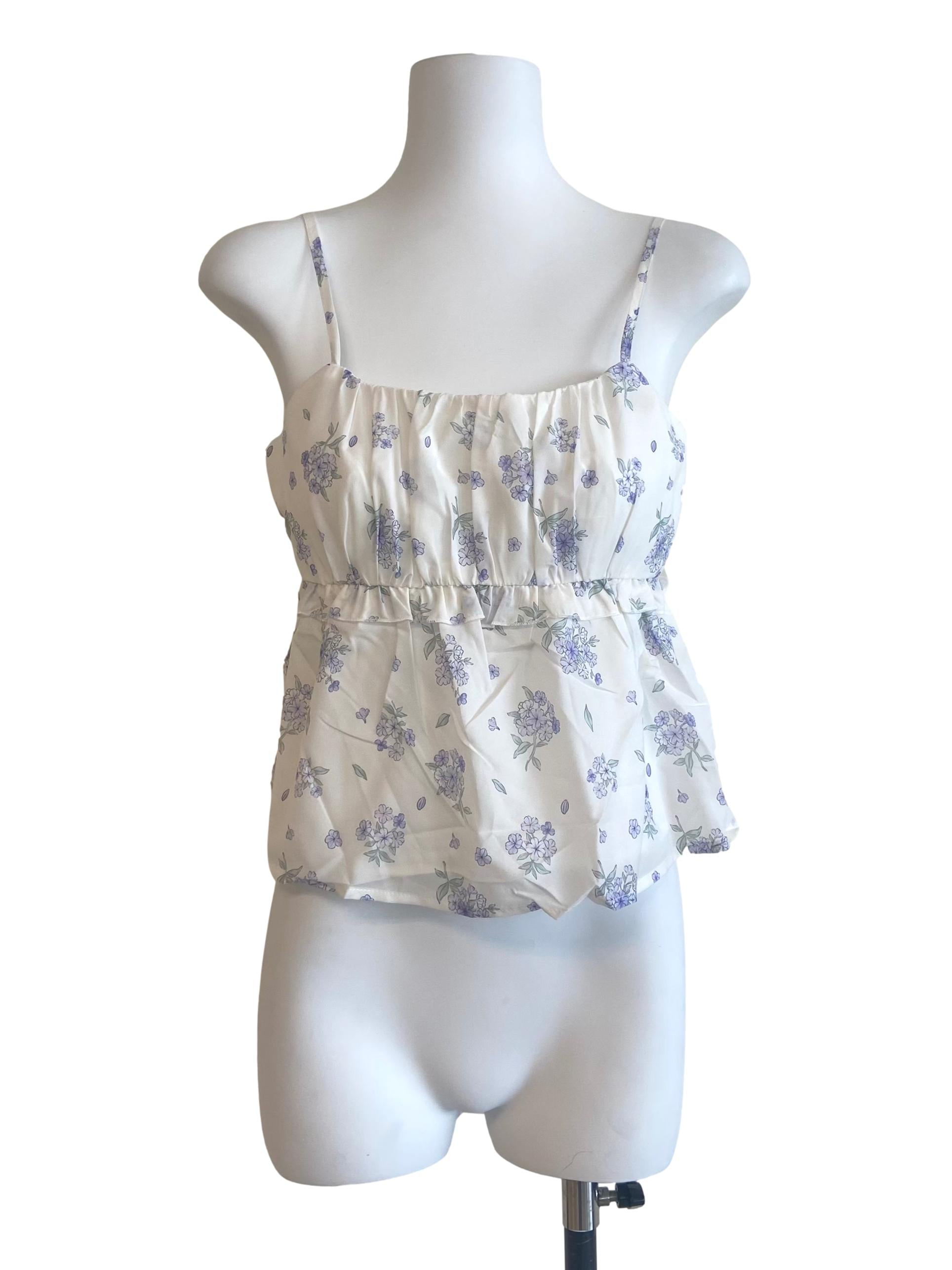 White Spaghetti Straps Floral Layered Blouse