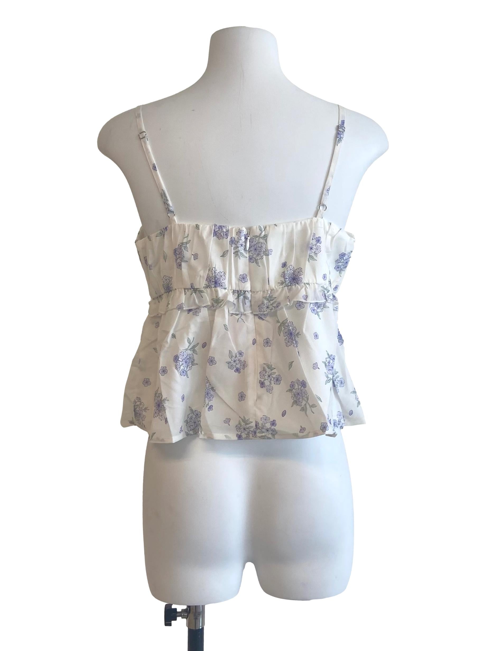 White Spaghetti Straps Floral Layered Blouse