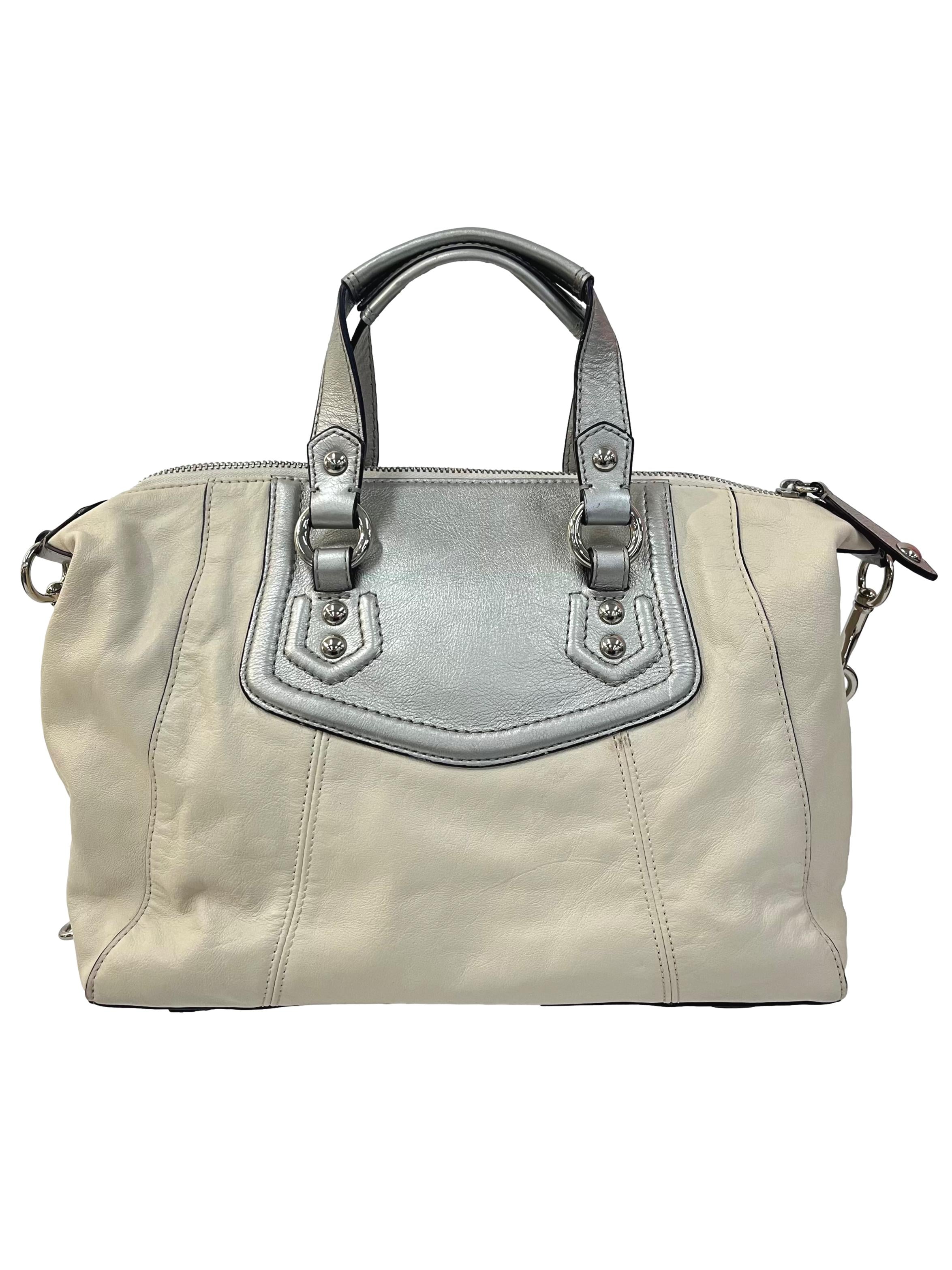 Vintage White Silver Ashley Leather Satchel Purse Handbag