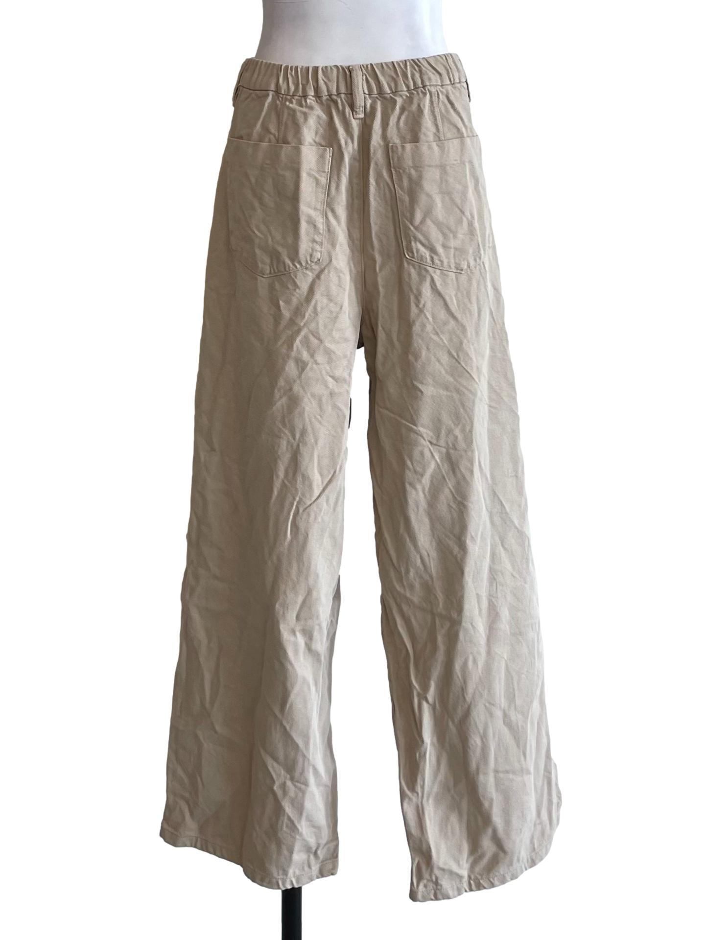 Khaki Pleated Baggy Jeans