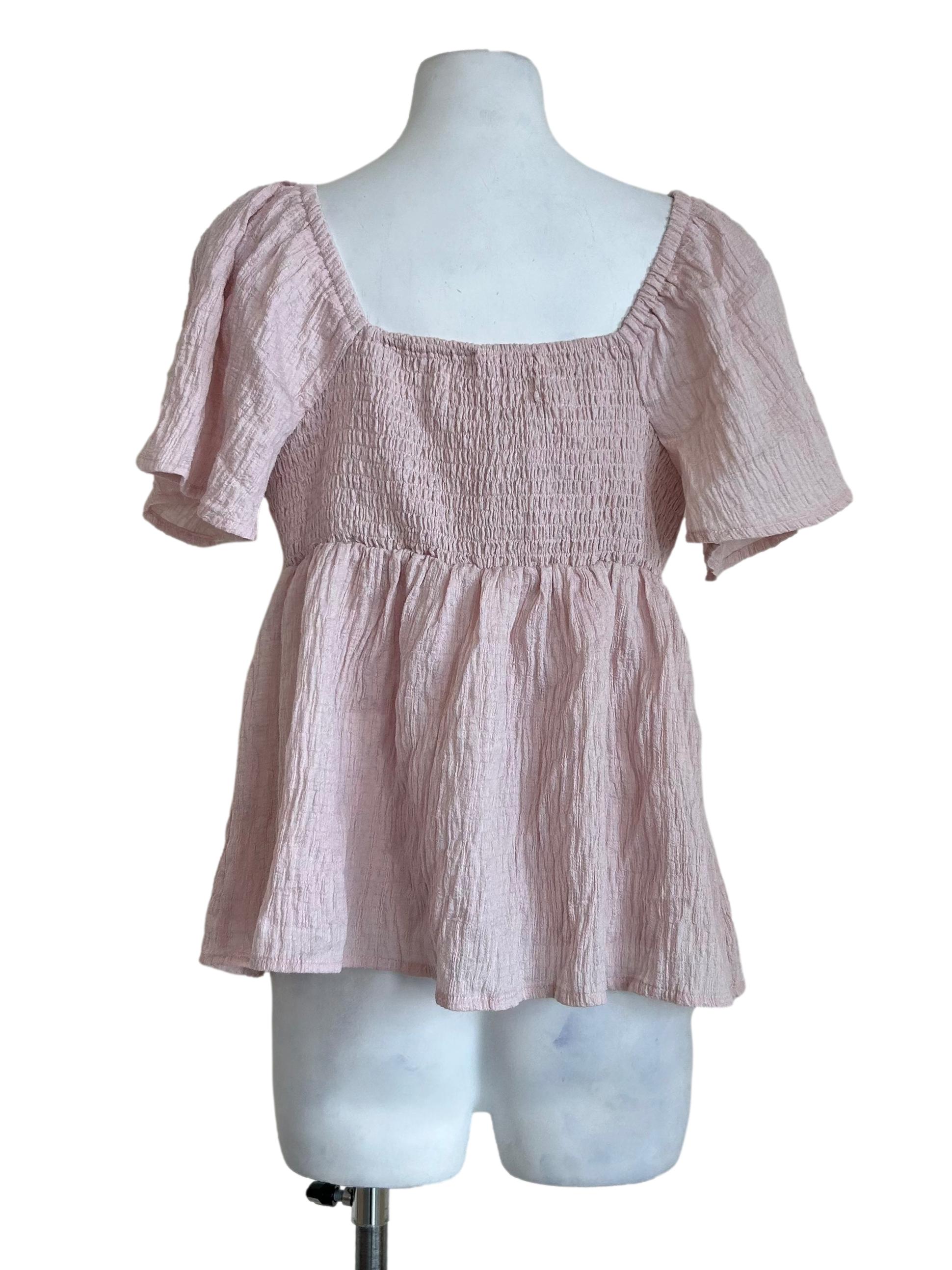 Blush Pink Crinkled Flutter Sleeve Top