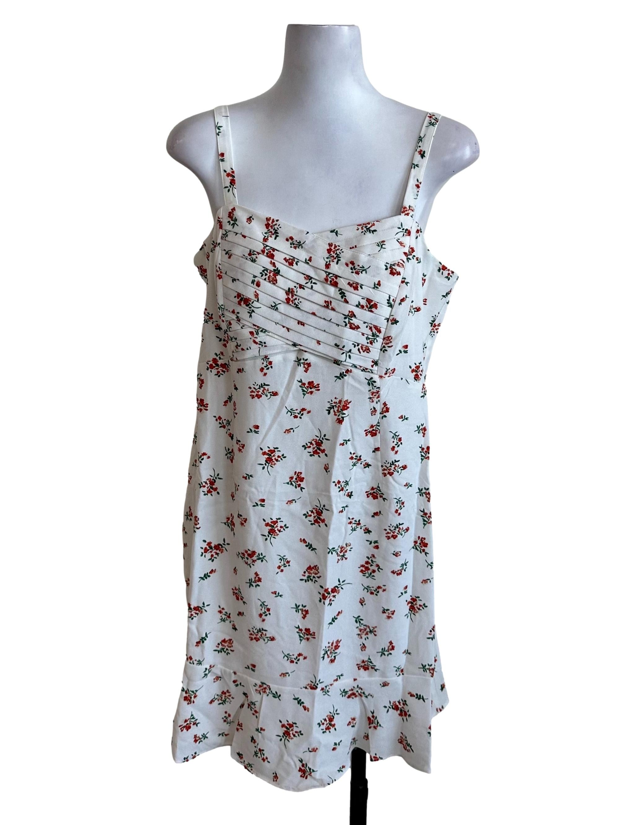 Pearl White Floral Pleated Dress