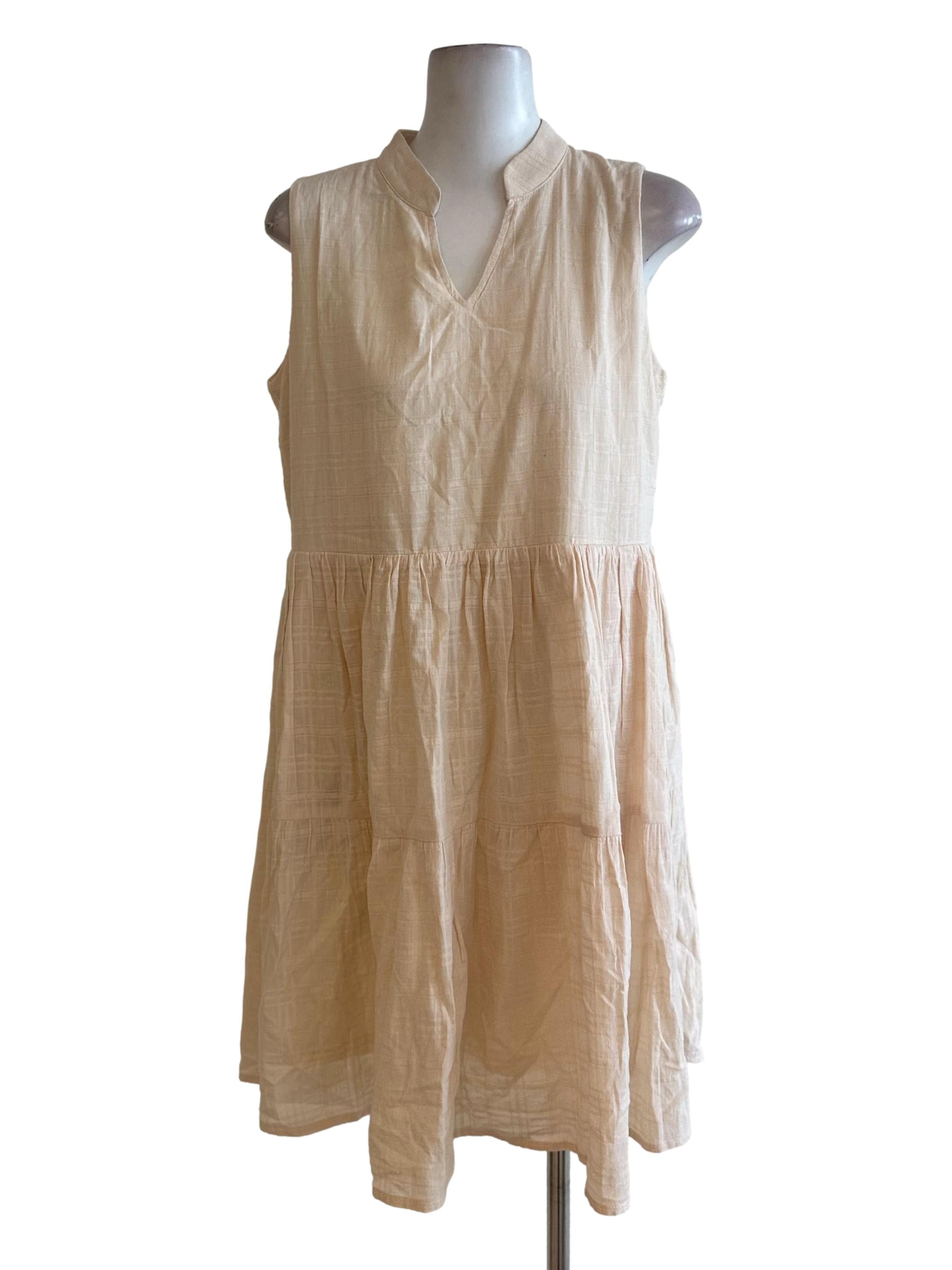 Light Yellow Textured Mandarin Collar Tiered Dress