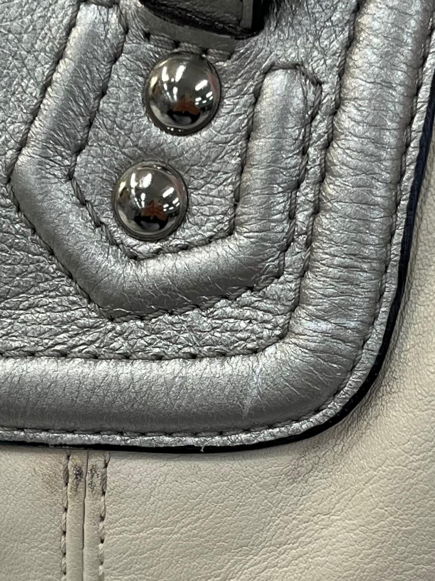 Vintage White Silver Ashley Leather Satchel Purse Handbag