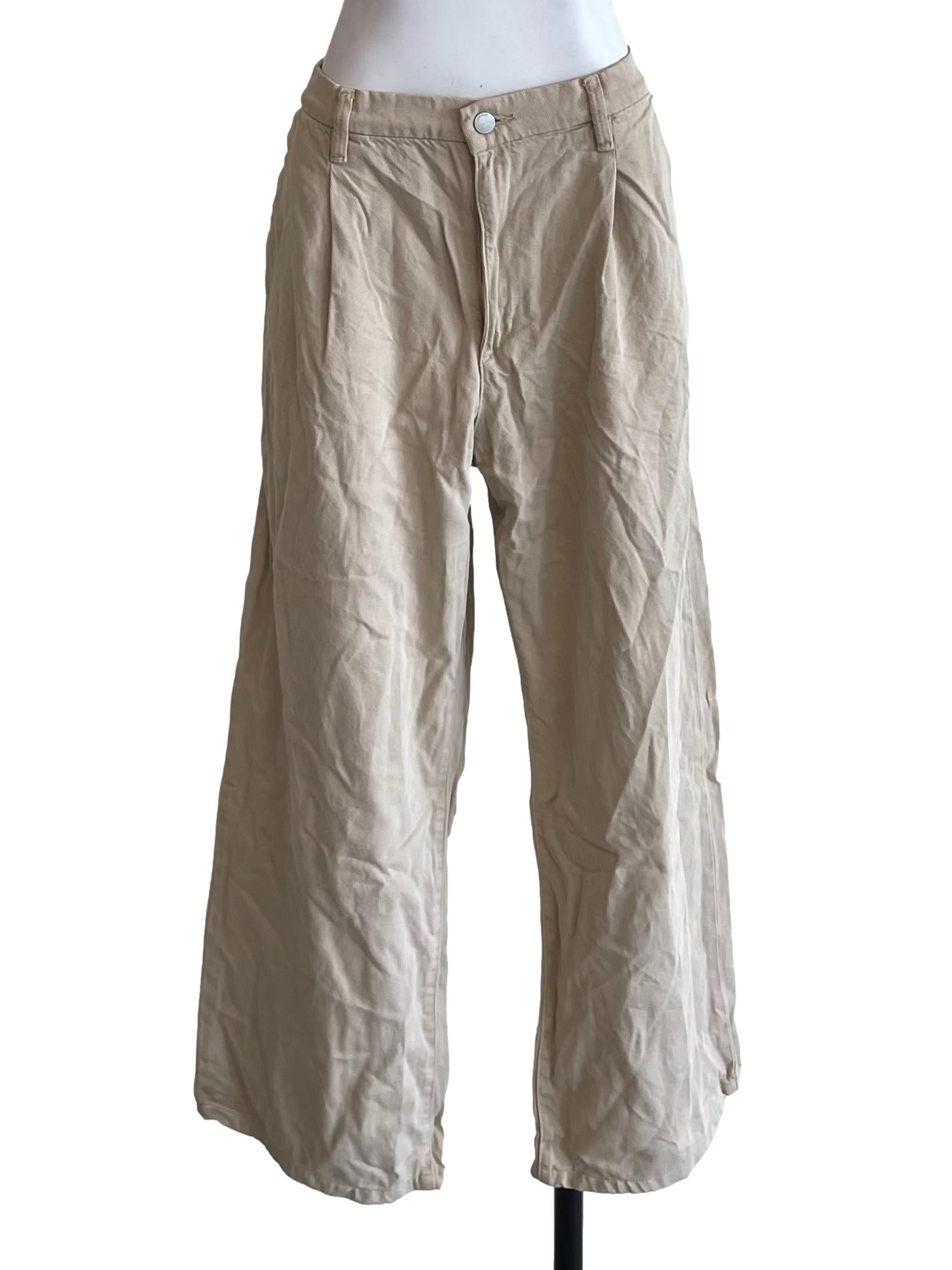 Khaki Pleated Baggy Jeans