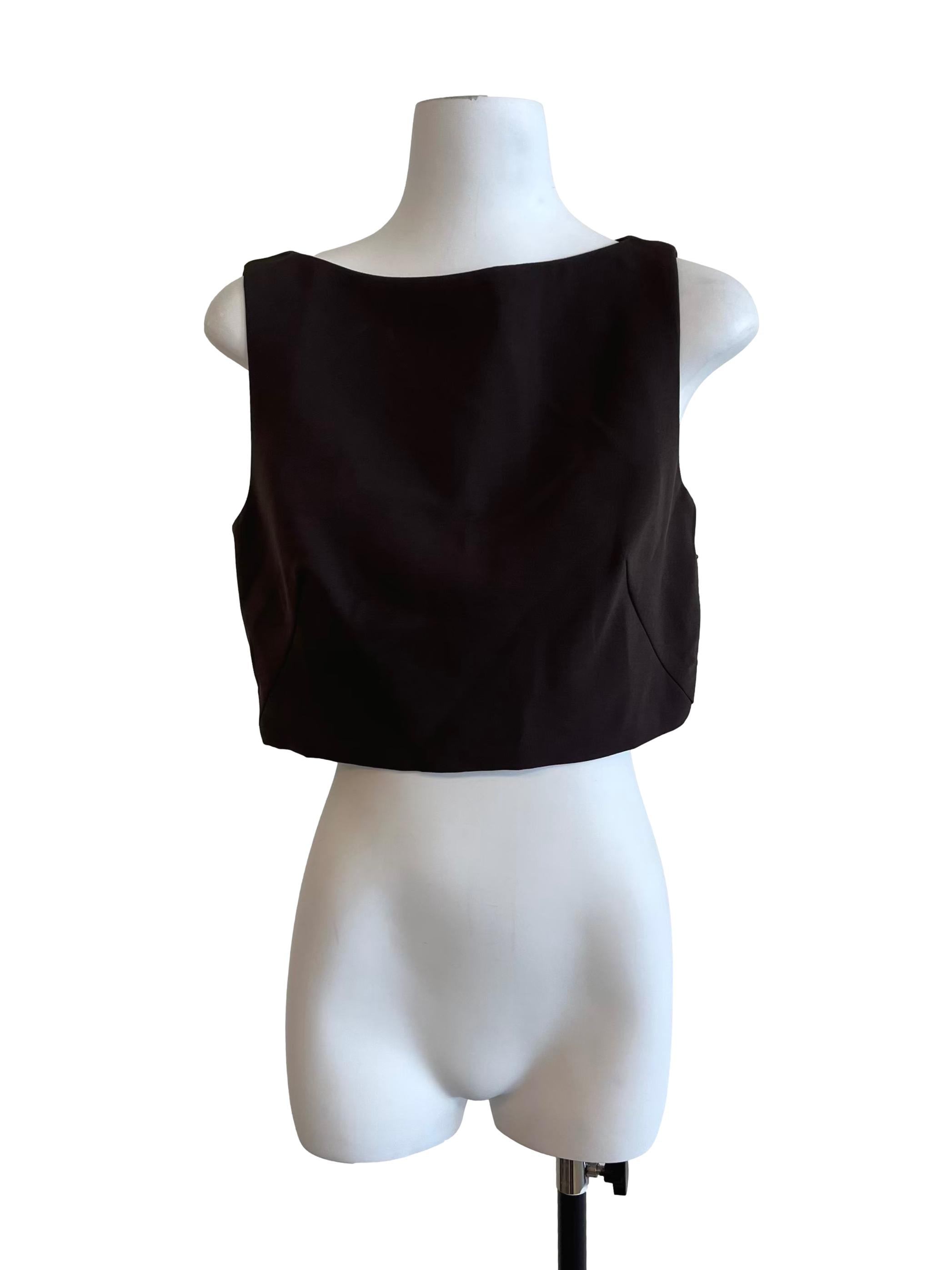 Chocolate Brown Round Neck Cropped Top