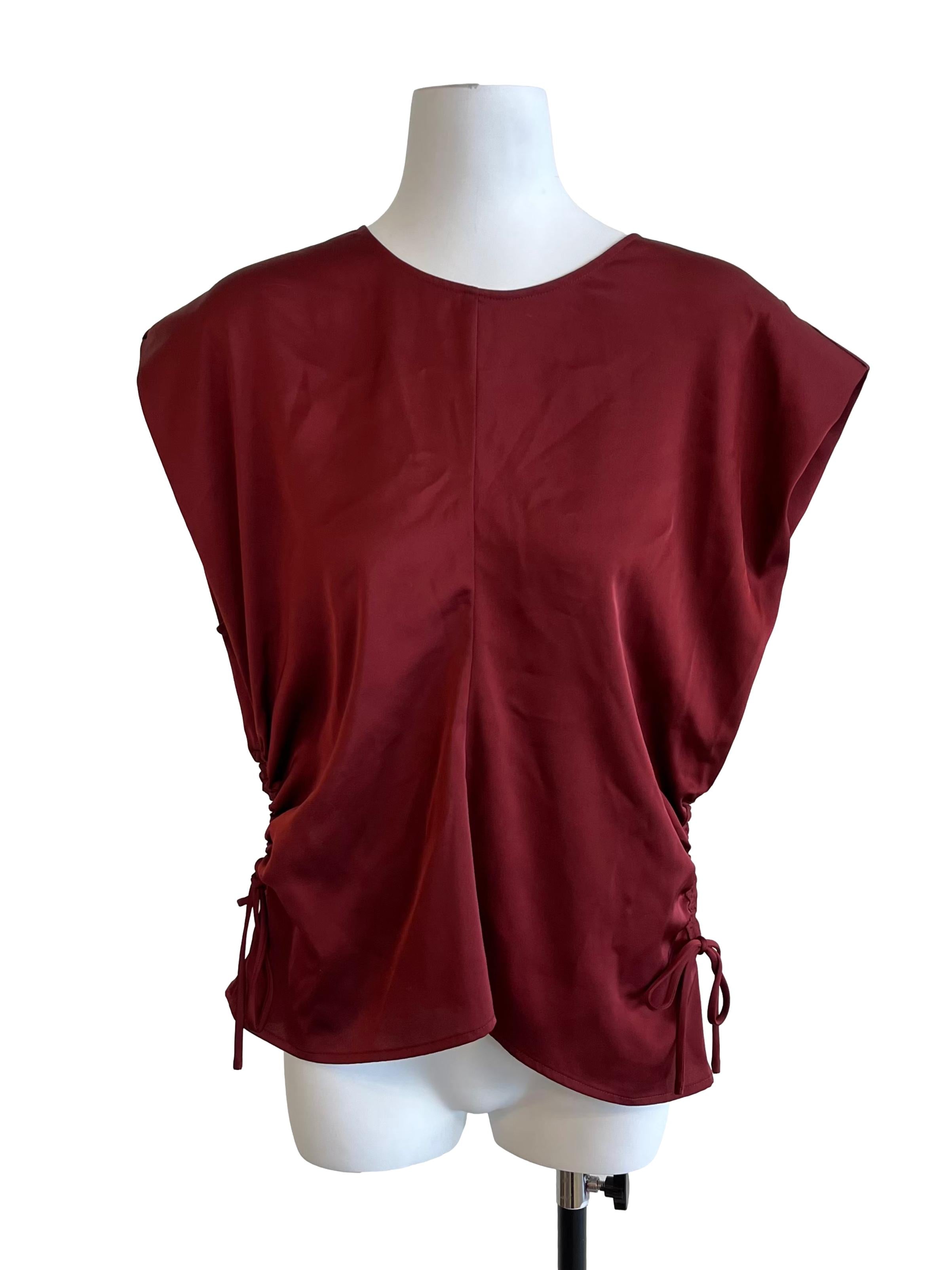 Maroon Silky Ruched Side Blouse