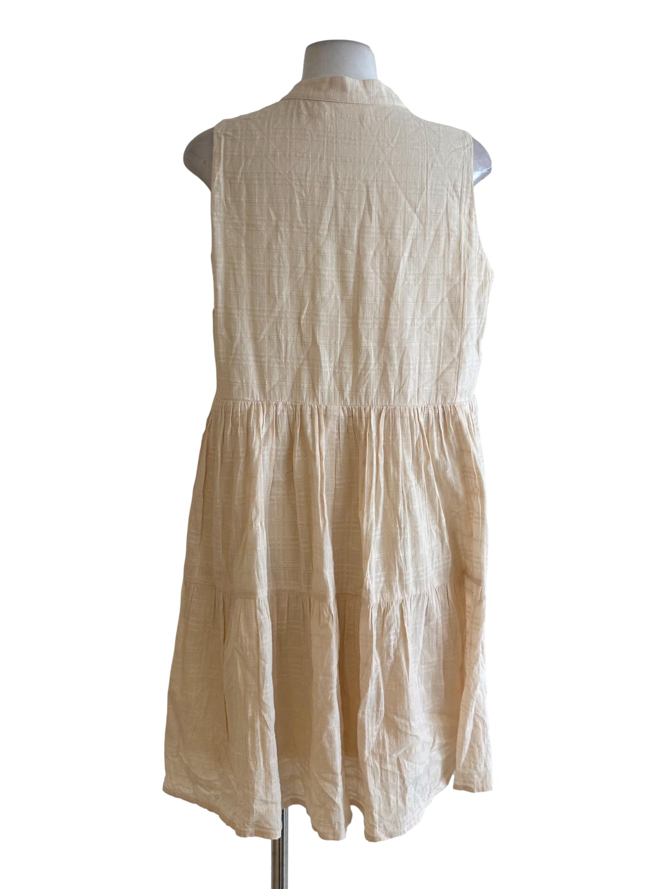 Light Yellow Textured Mandarin Collar Tiered Dress