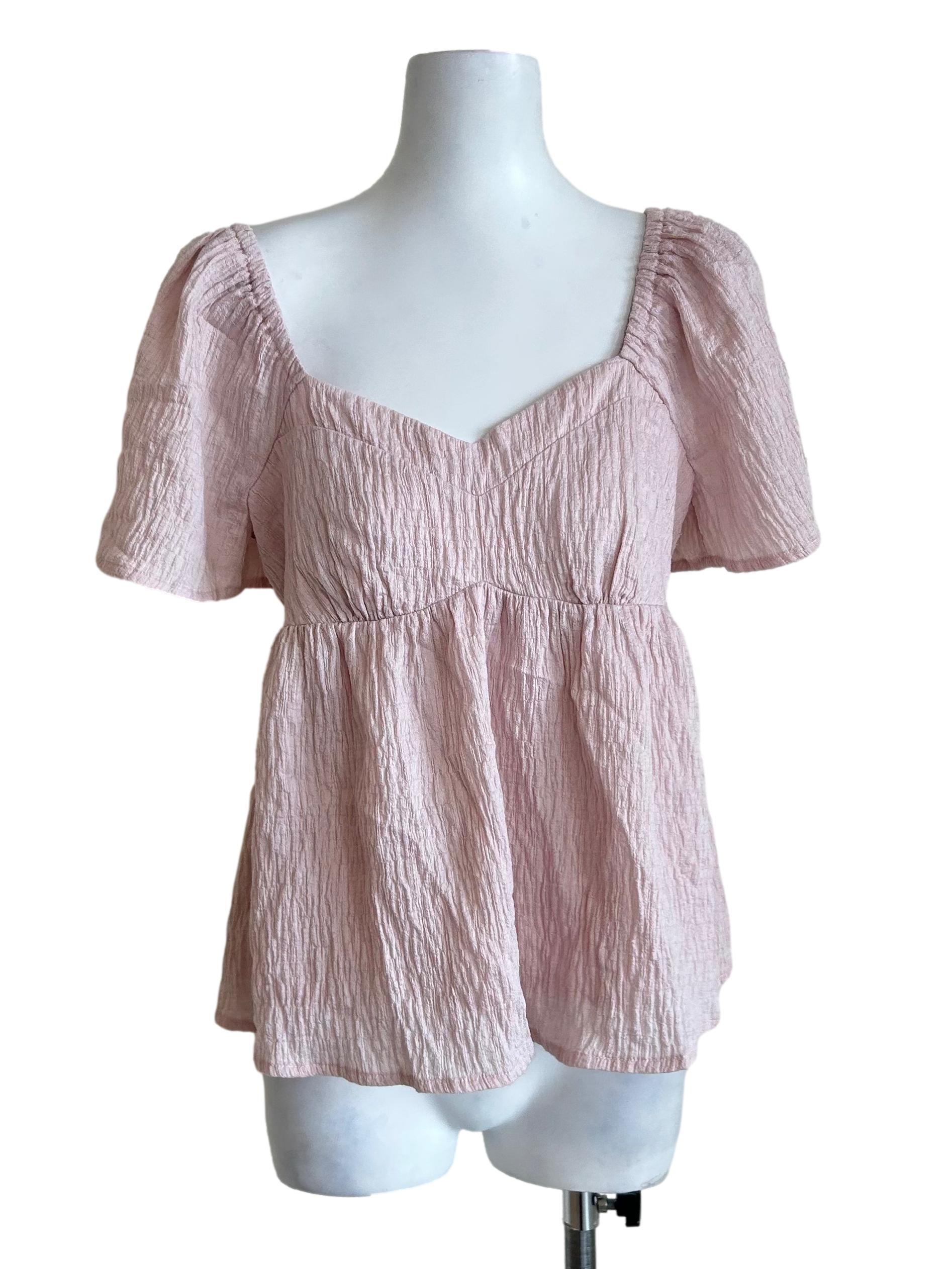 Blush Pink Crinkled Flutter Sleeve Top
