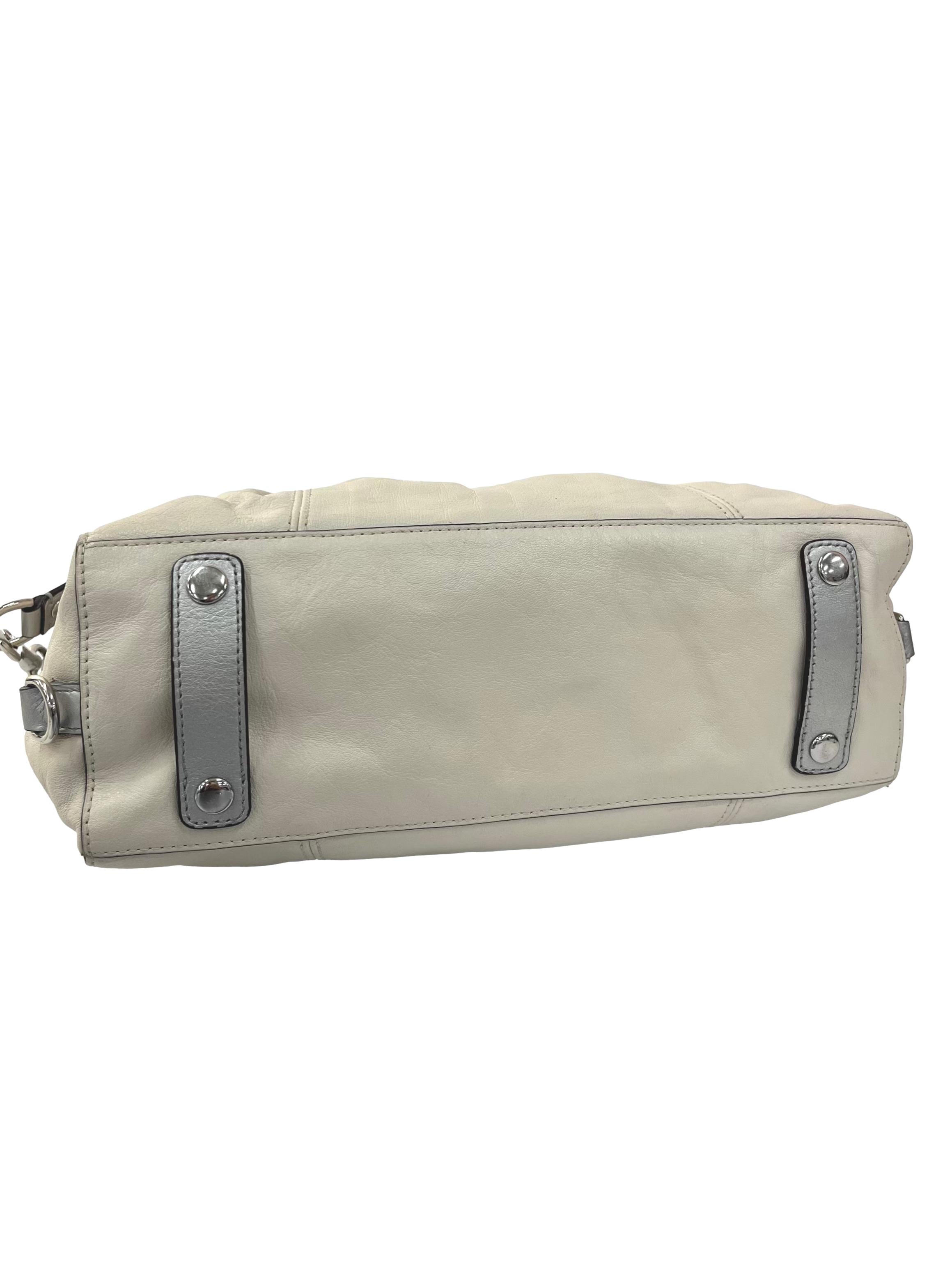 Vintage White Silver Ashley Leather Satchel Purse Handbag