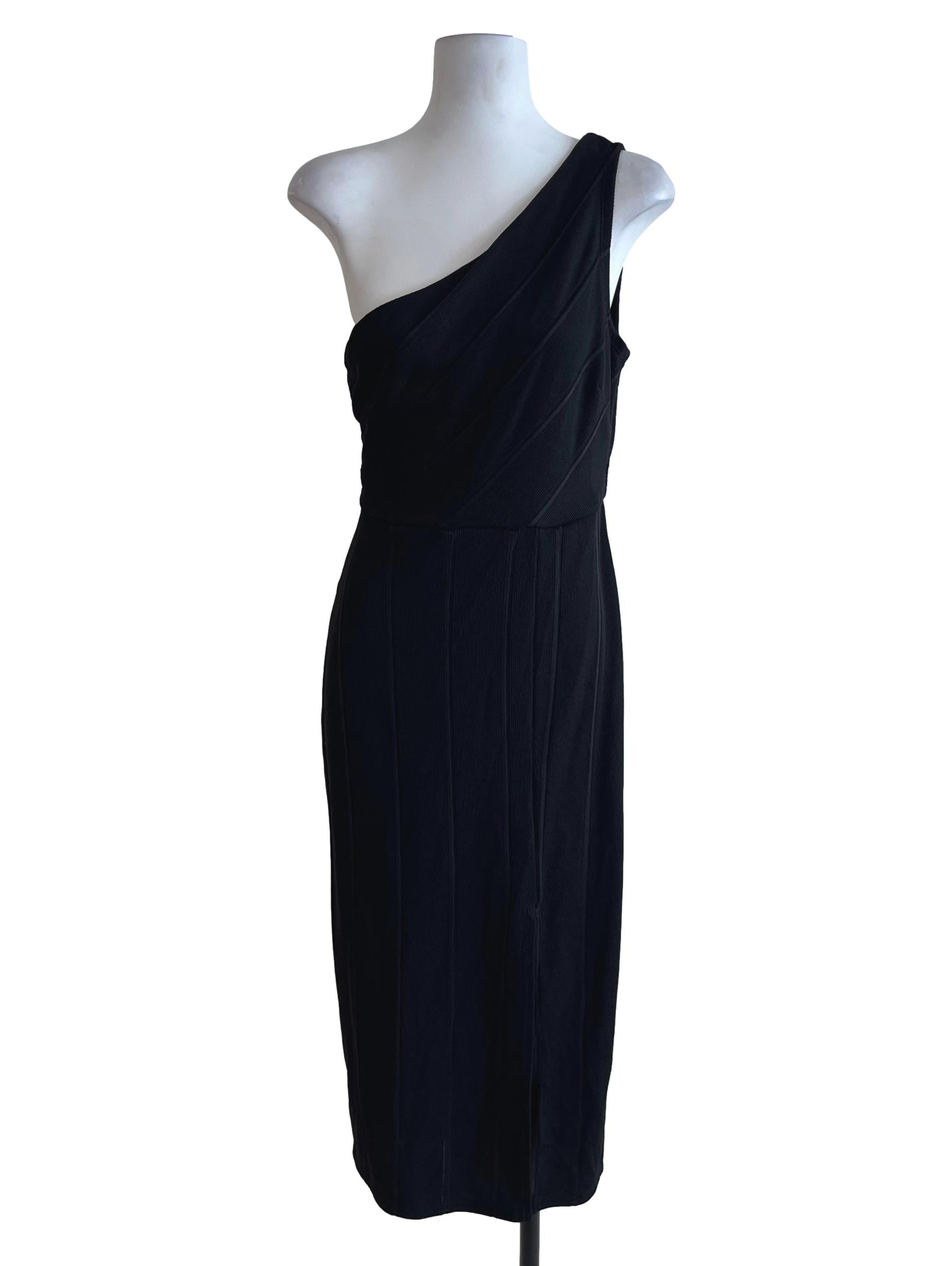 Black Asymmetrical Neckline A-Line Dress