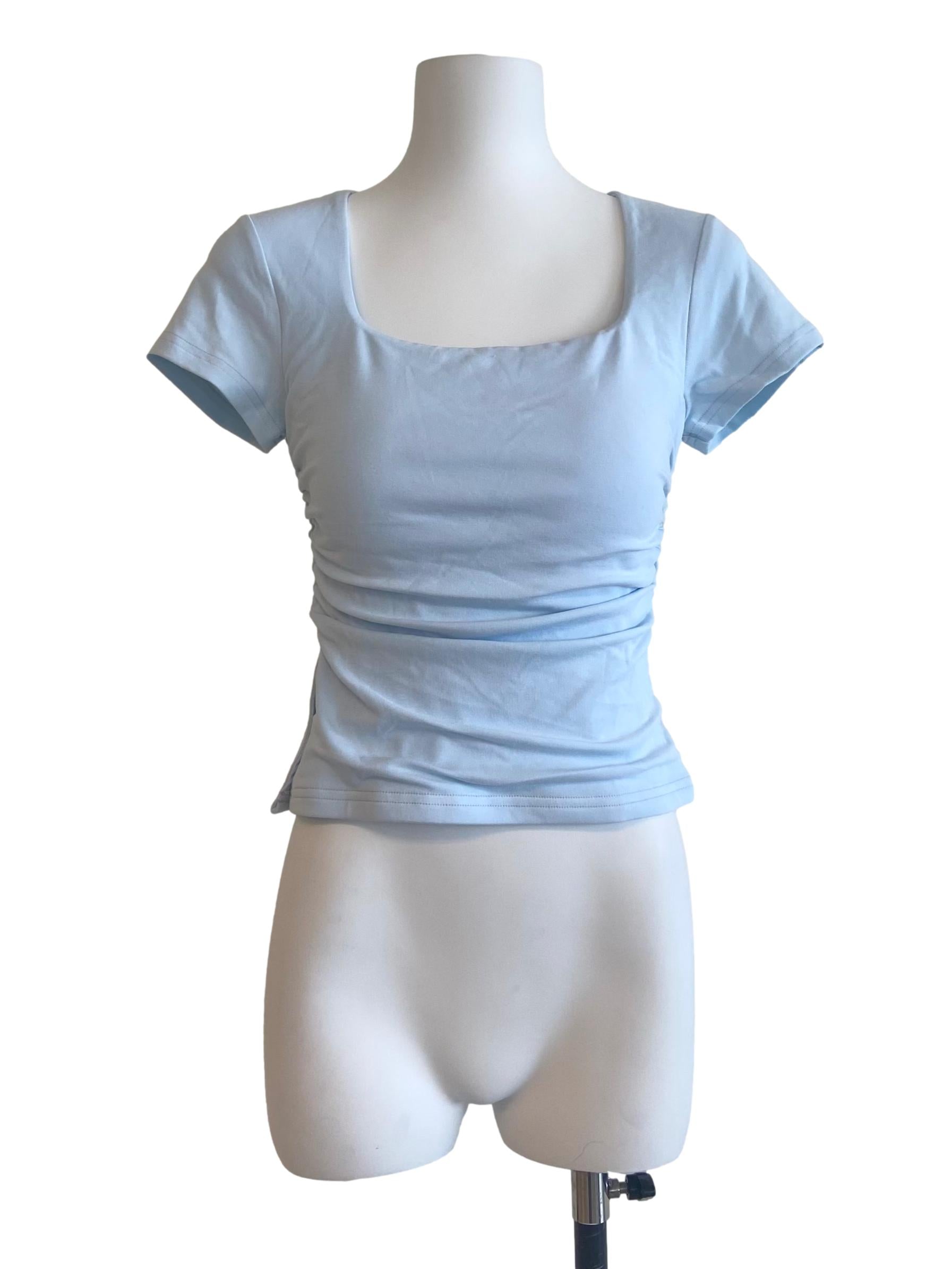 Sky Blue Square Neck Twill Slit Top