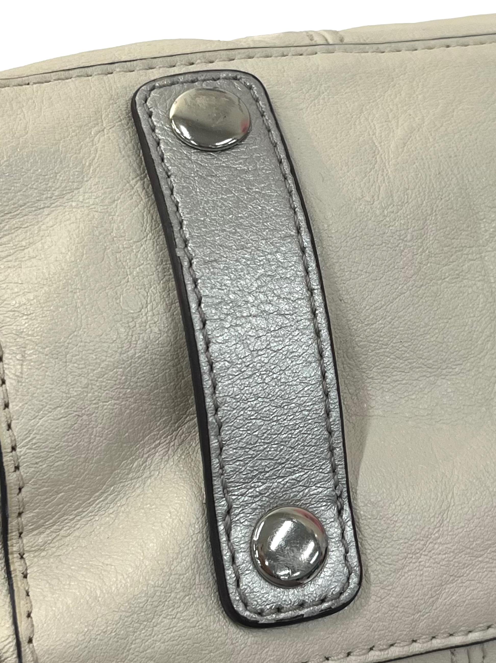 Vintage White Silver Ashley Leather Satchel Purse Handbag