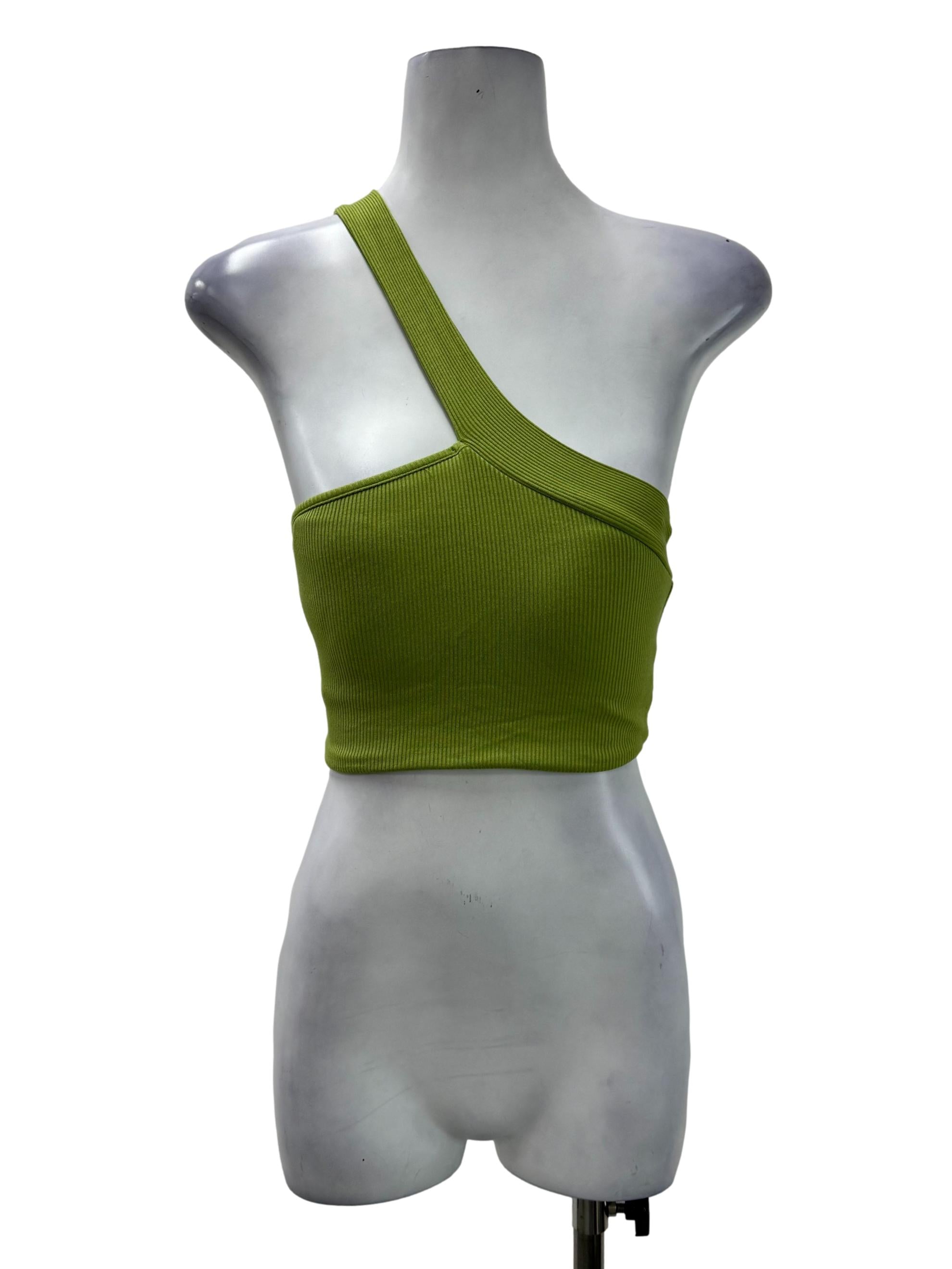Green Ribbed Toga Sleeveless Top