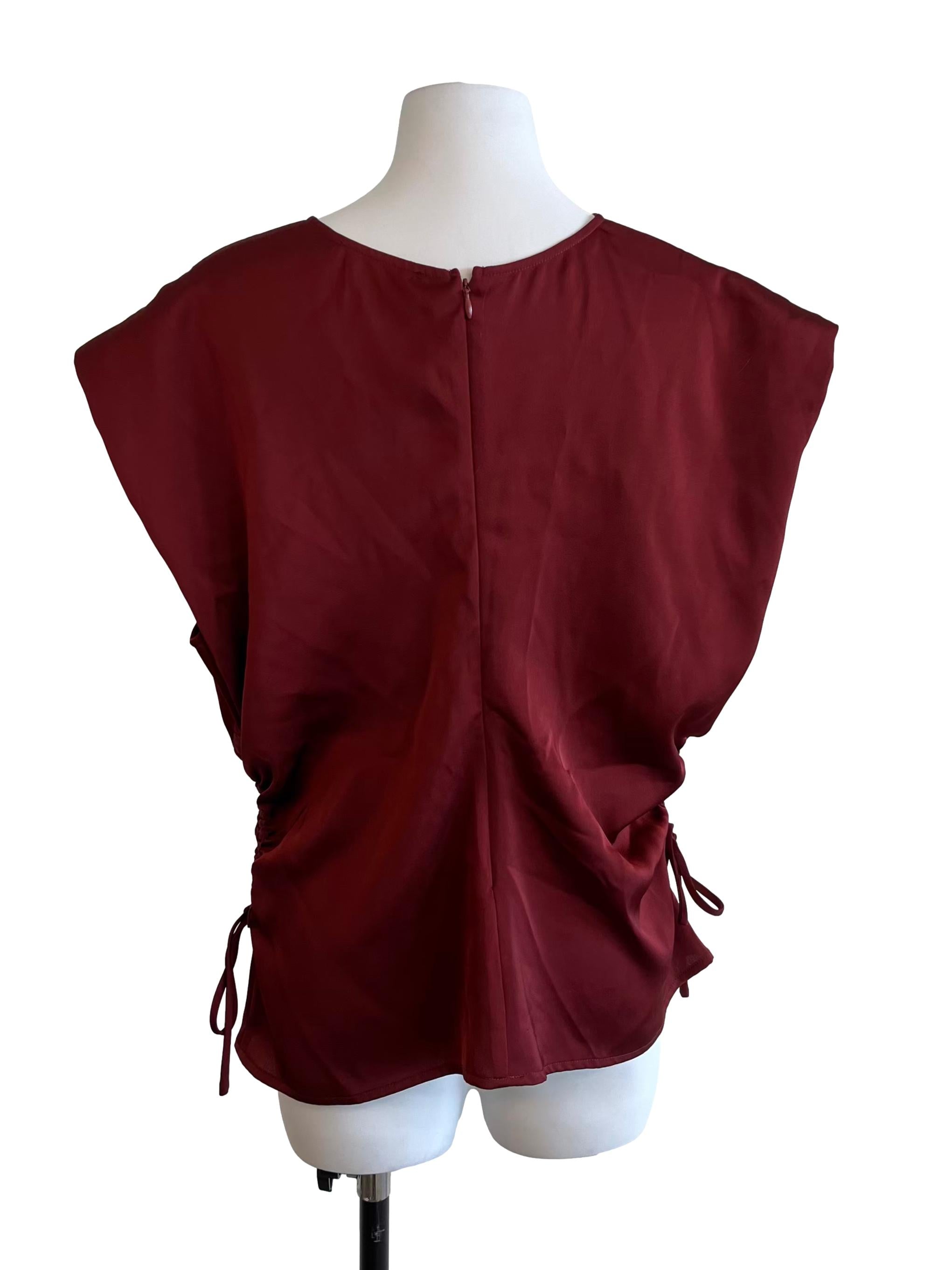 Maroon Silky Ruched Side Blouse