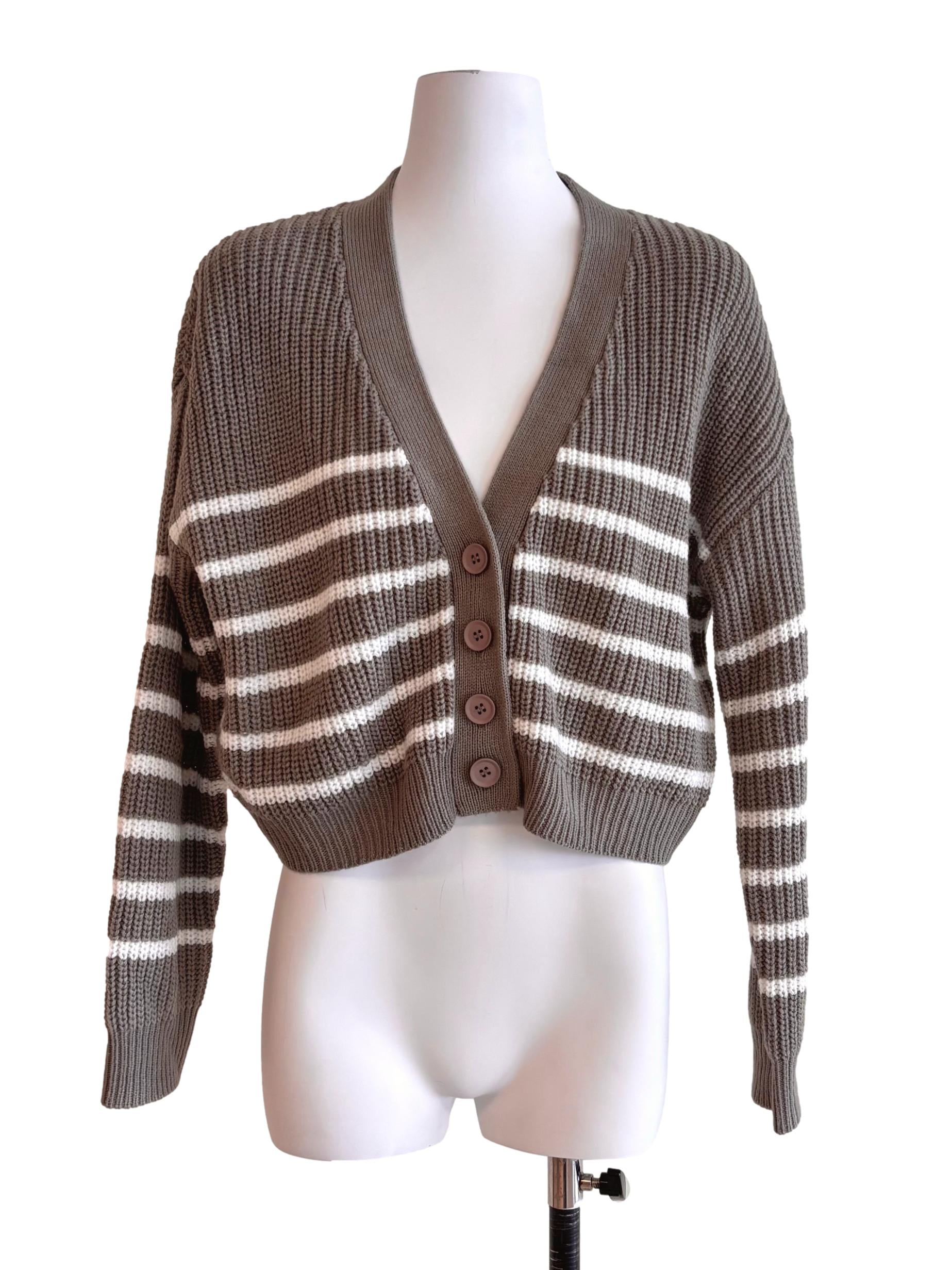 Grey Striped Knitted Cardigan