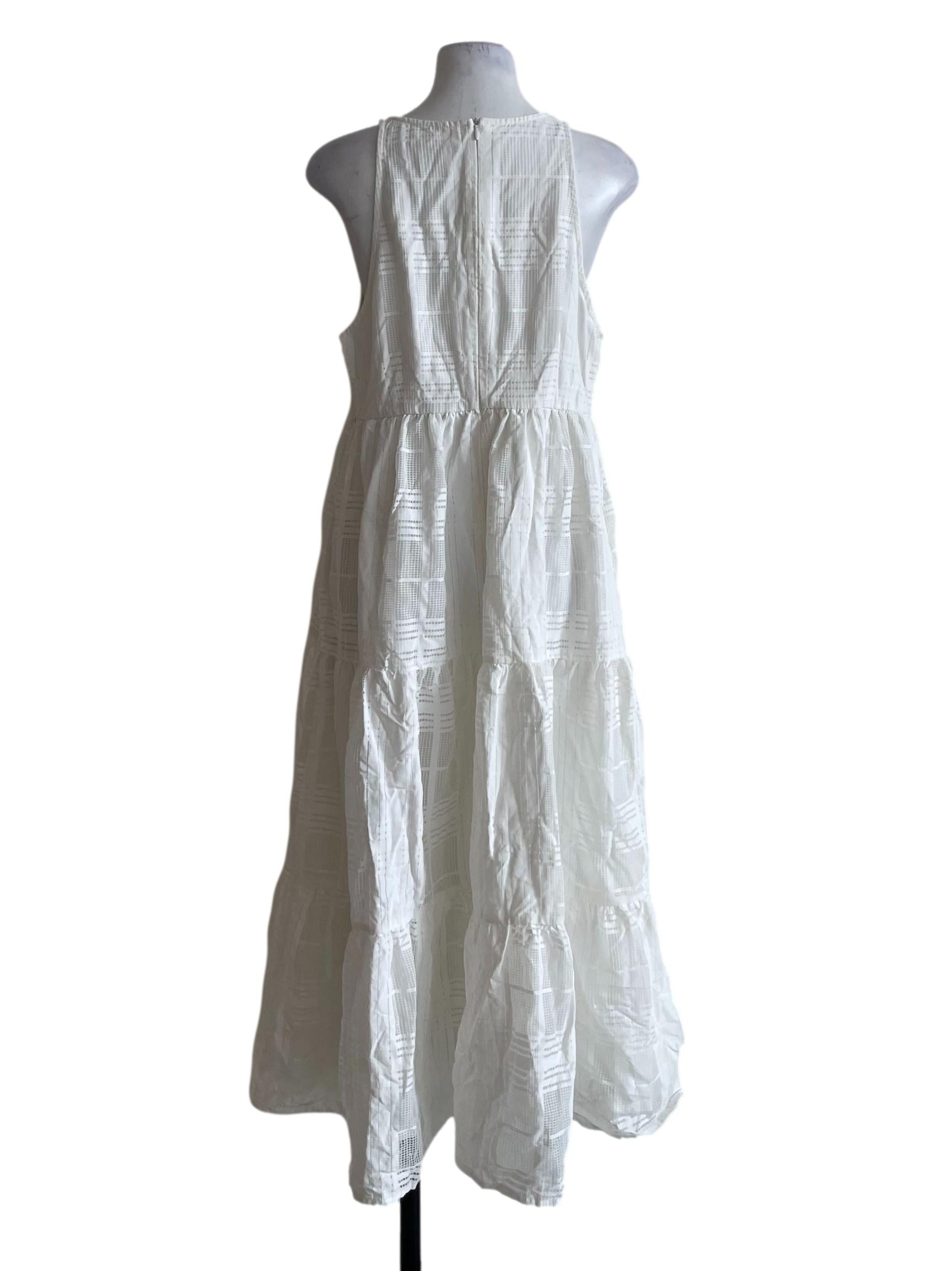 White Grid Tiered Dress