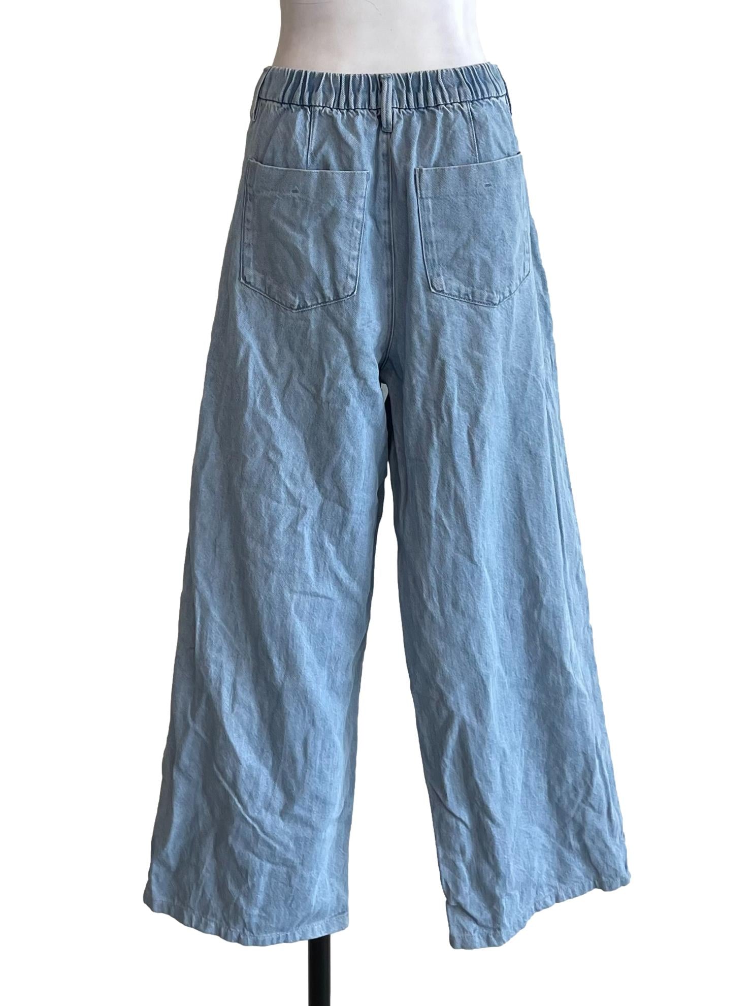 Blue Pleated Baggy Jeans