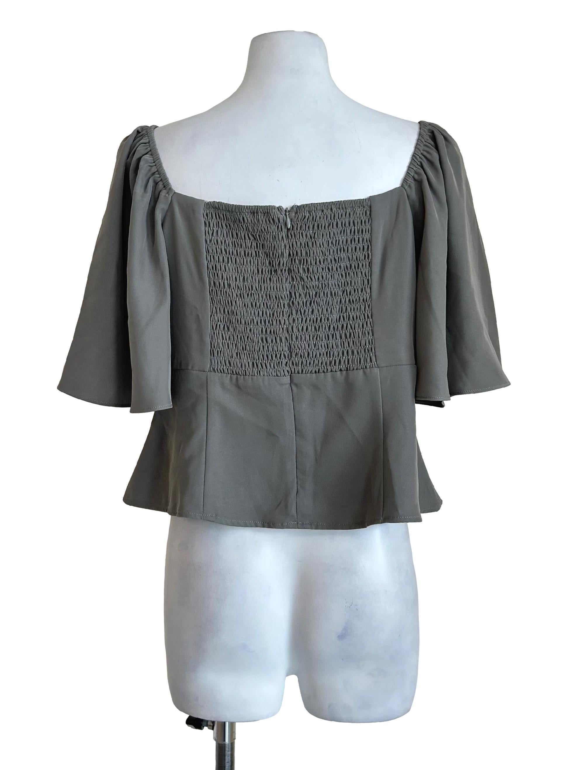 Stone Grey Pleated Square Neck Top