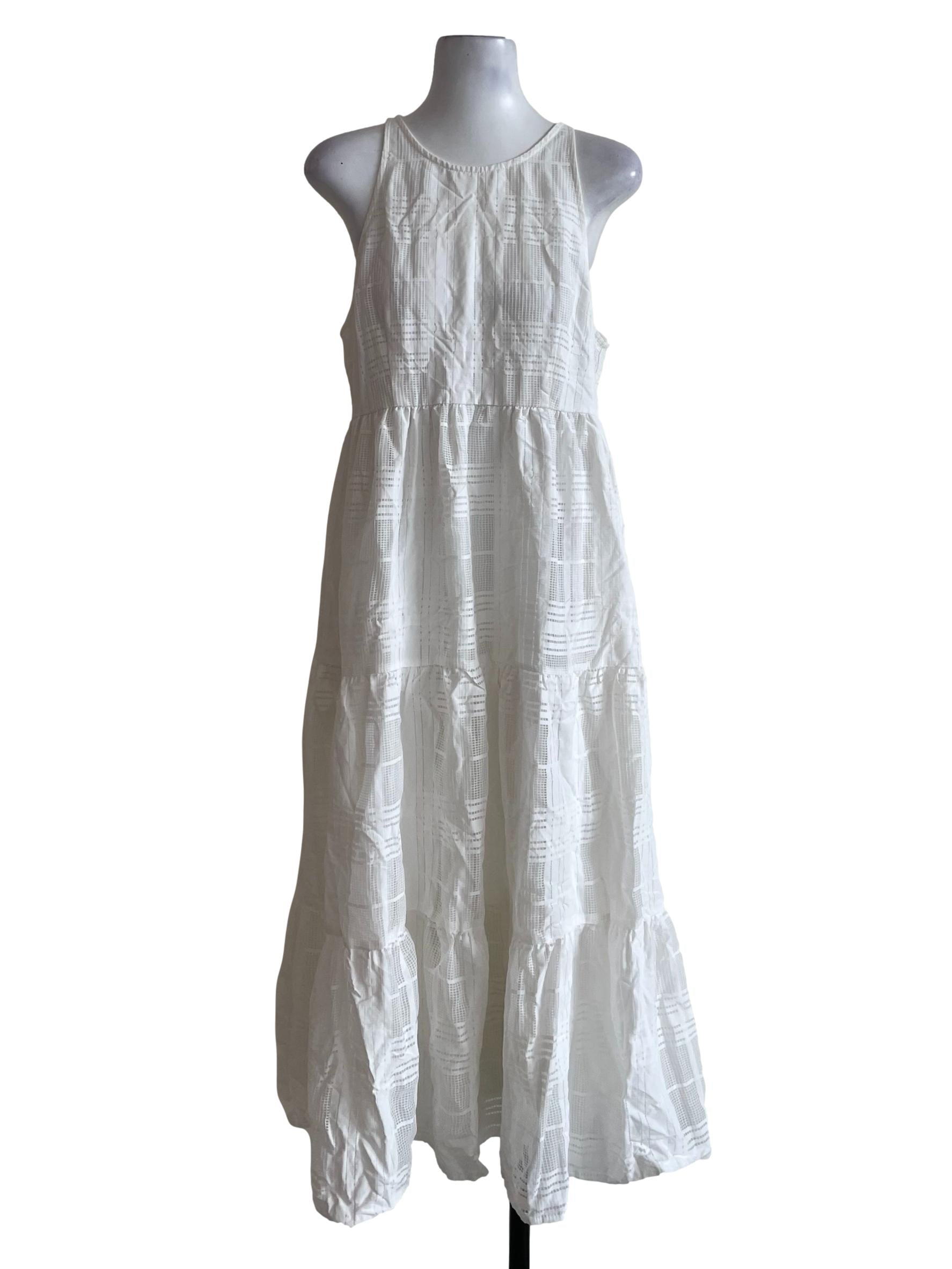 White Grid Tiered Dress
