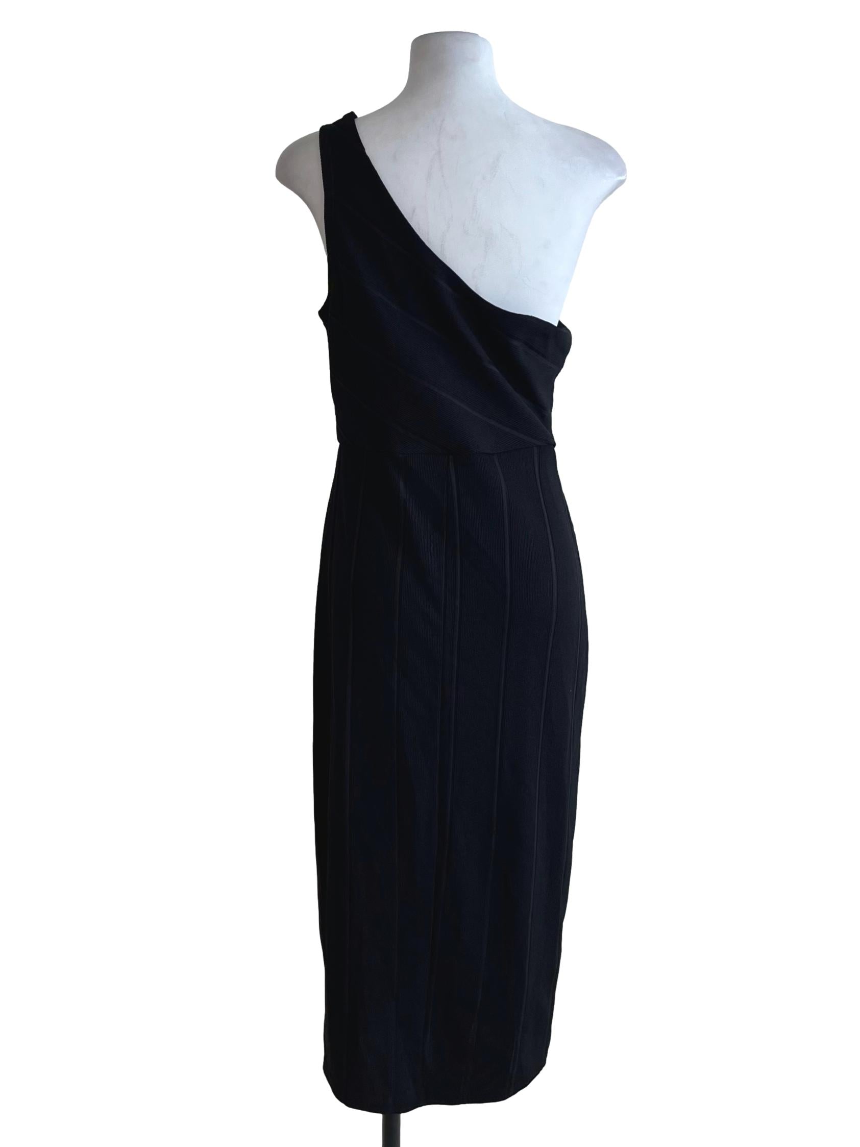 Black Asymmetrical Neckline A-Line Dress