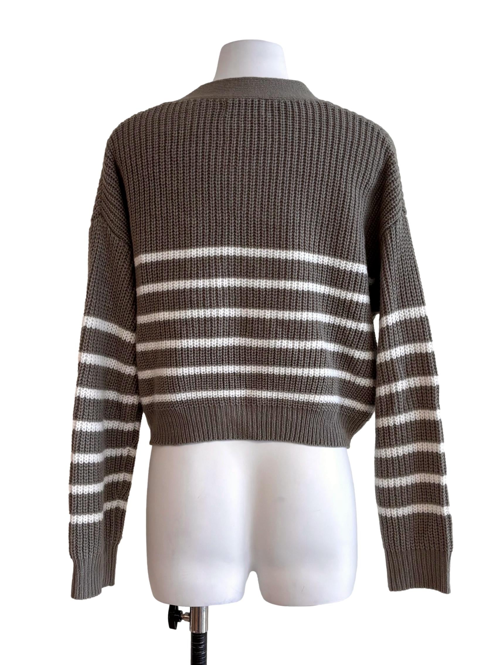 Grey Striped Knitted Cardigan