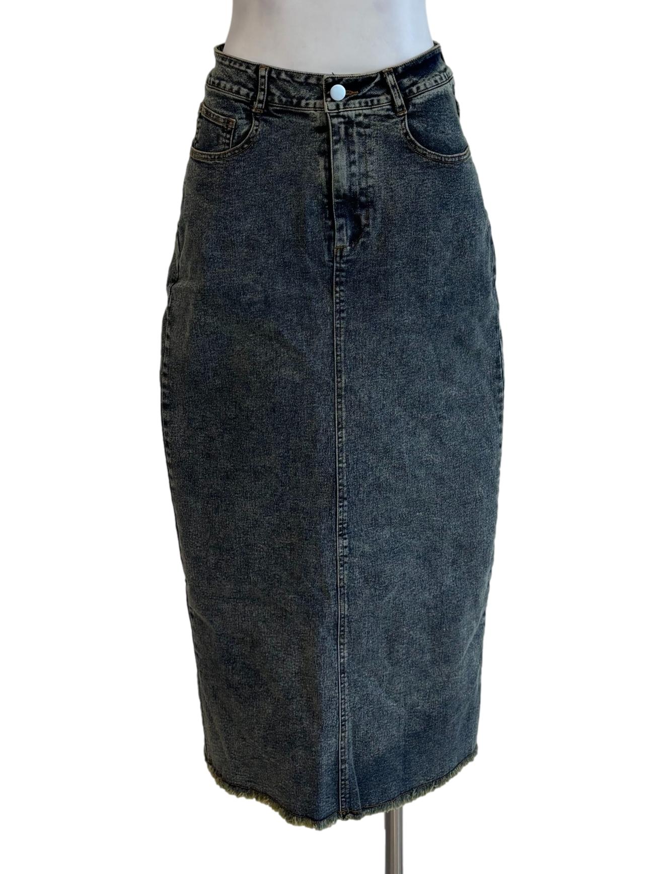 Blue Midi Denim Pencil Skirt