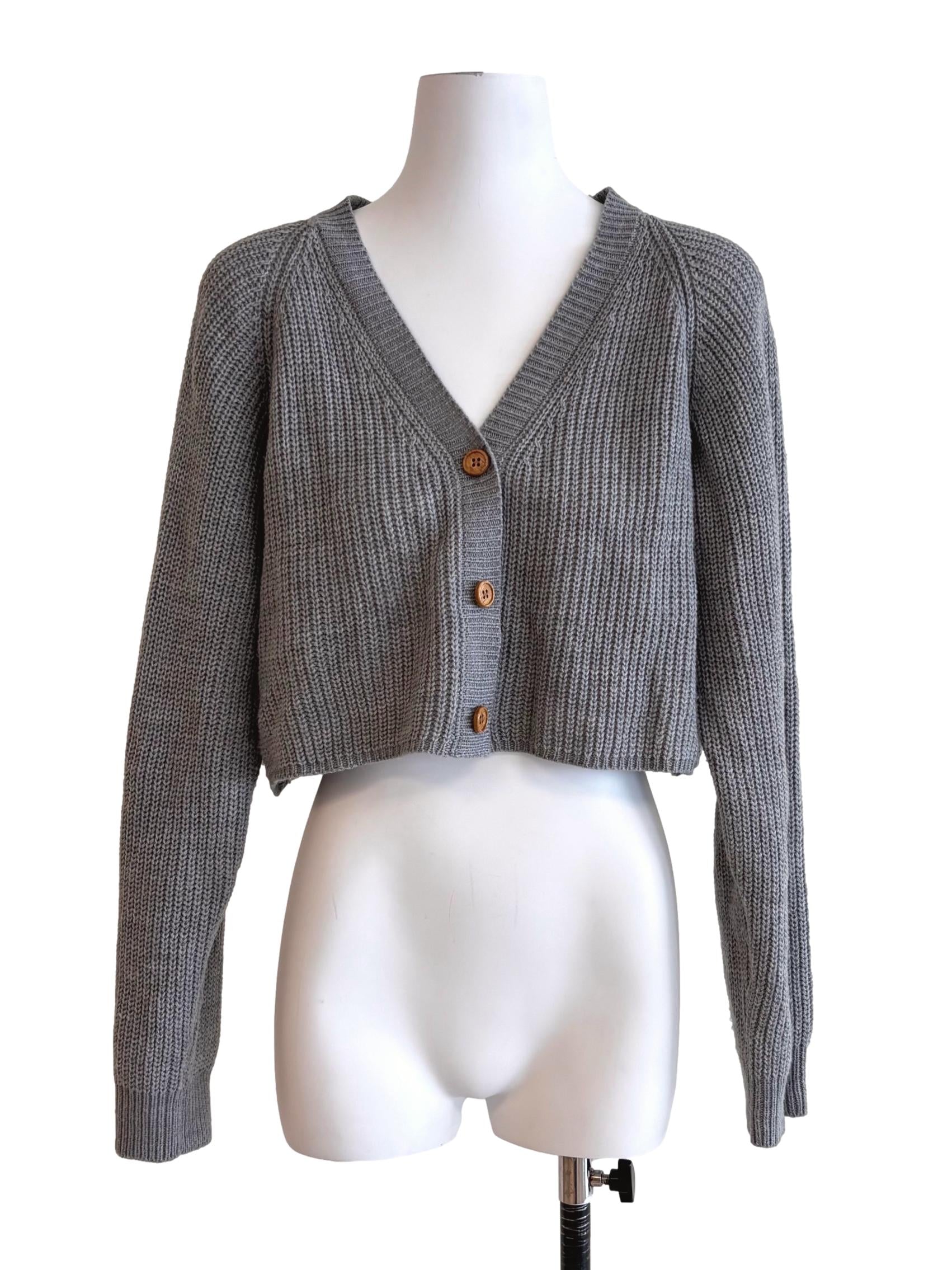 Ash Grey Knitted Cropped Cardigan